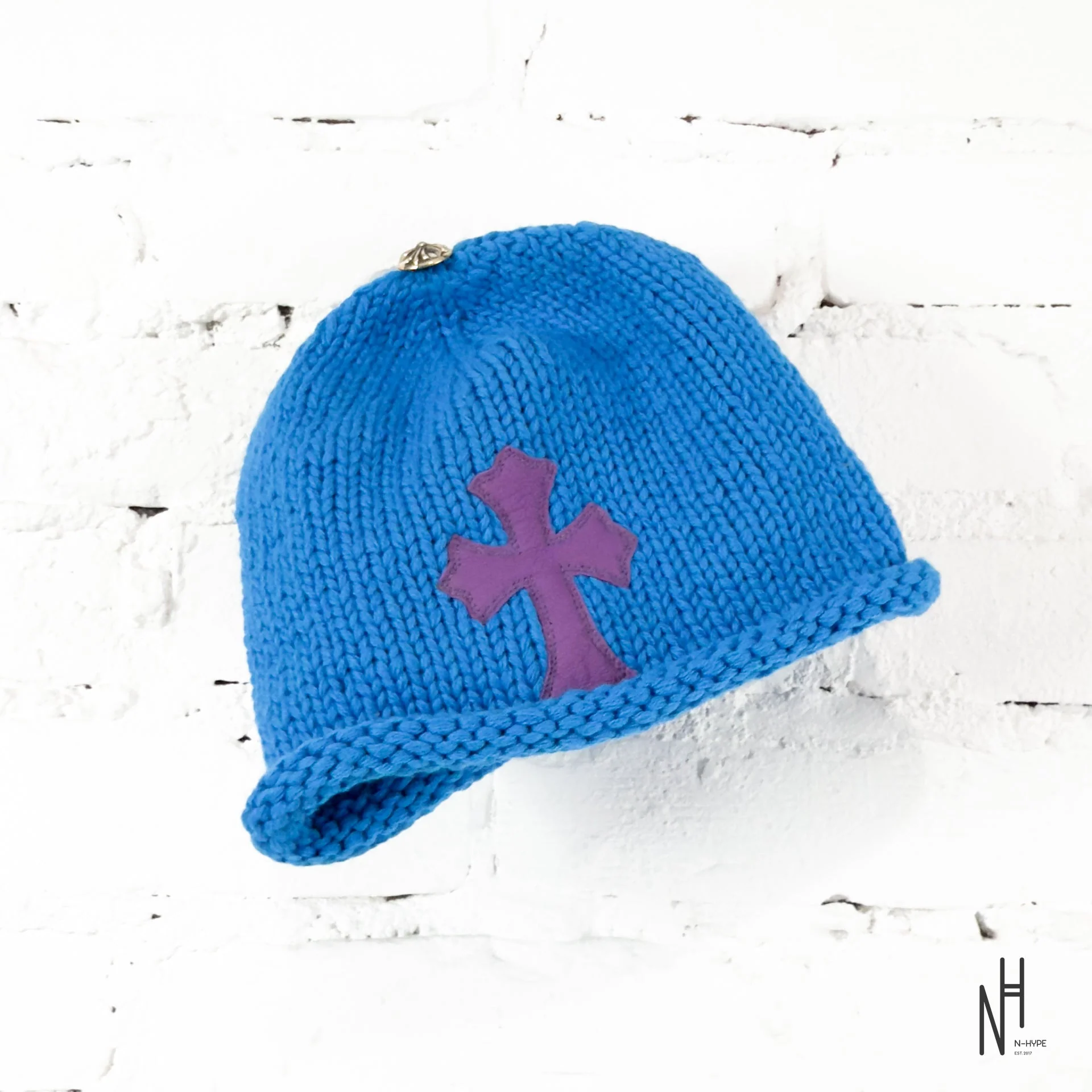 Chrome Hearts Purple Cemetery Cross Patch Cashmere Beanie Blue