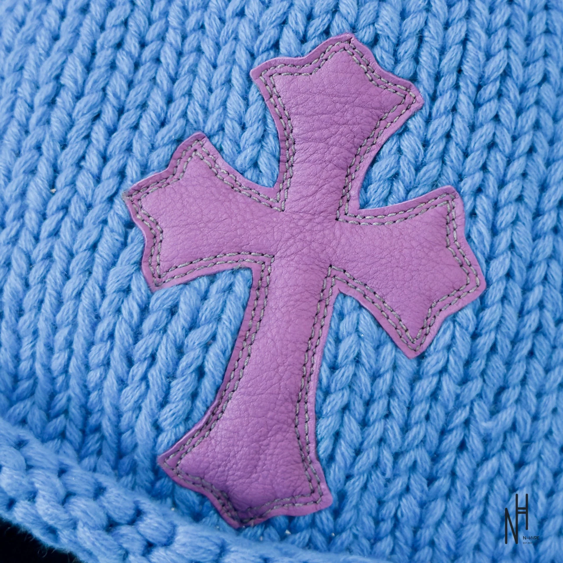 Chrome Hearts Purple Cemetery Cross Patch Cashmere Beanie Blue - Image 2