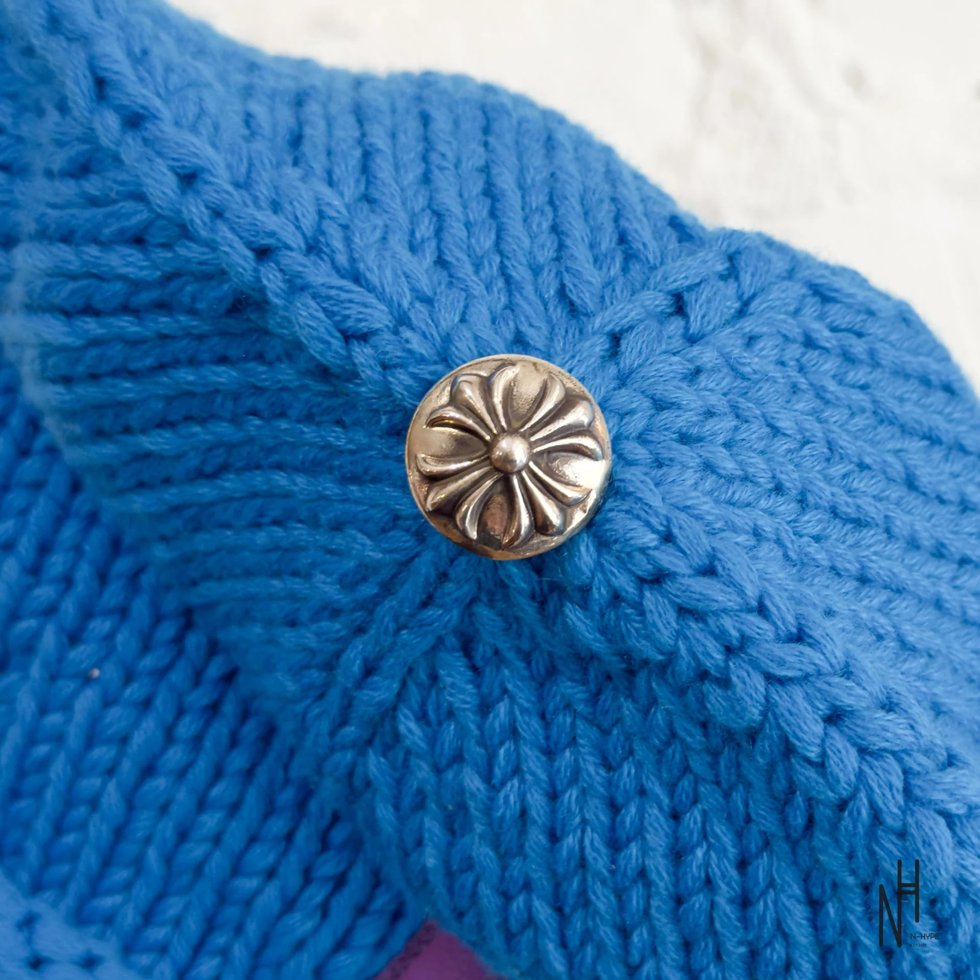 Chrome Hearts Purple Cemetery Cross Patch Cashmere Beanie Blue - Image 3