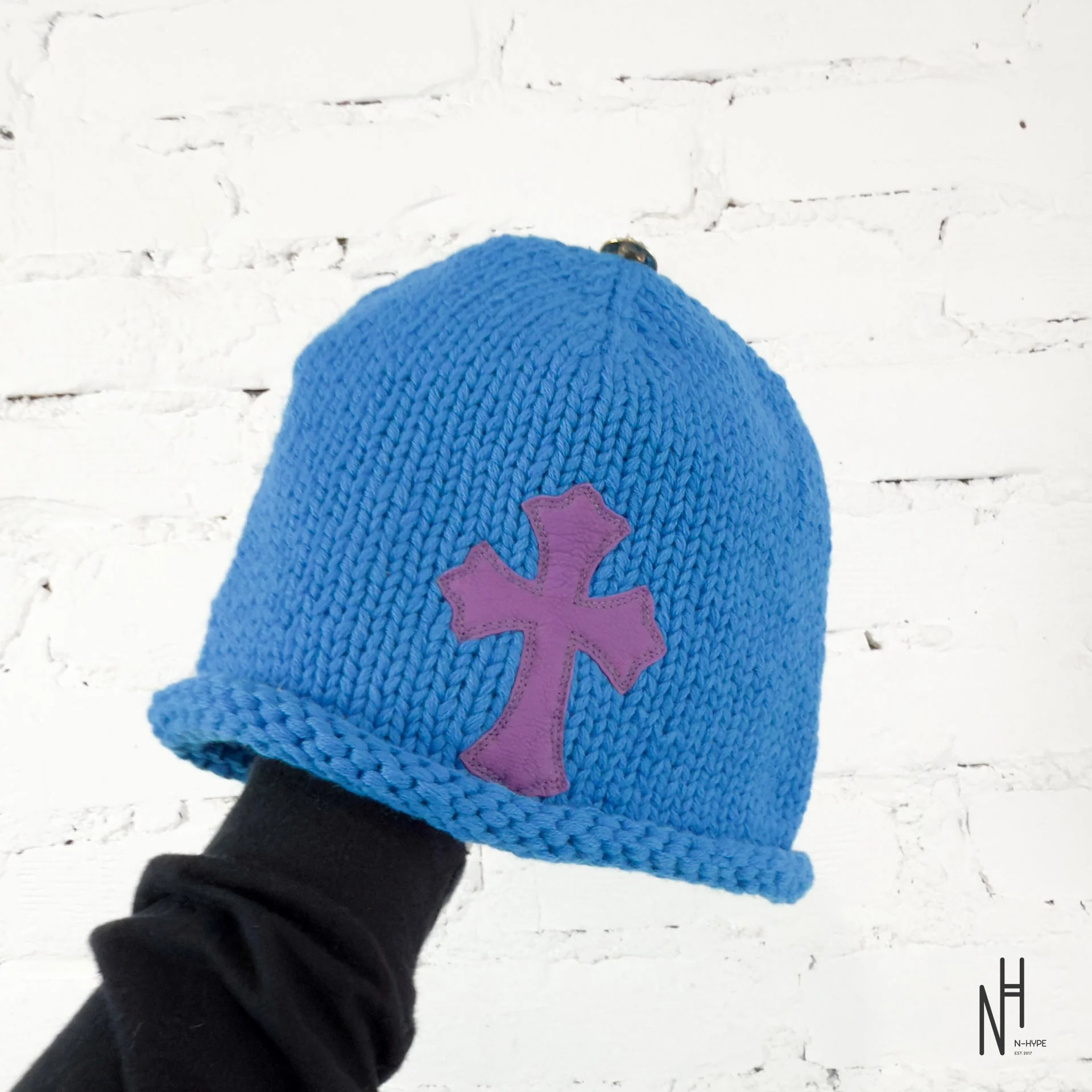 Chrome Hearts Purple Cemetery Cross Patch Cashmere Beanie Blue - Image 4