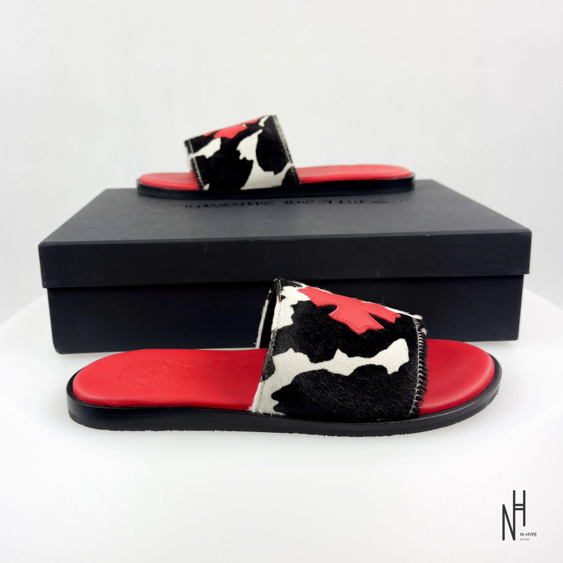 Chrome Hearts Red Cross Patch Cow Slides - Image 2