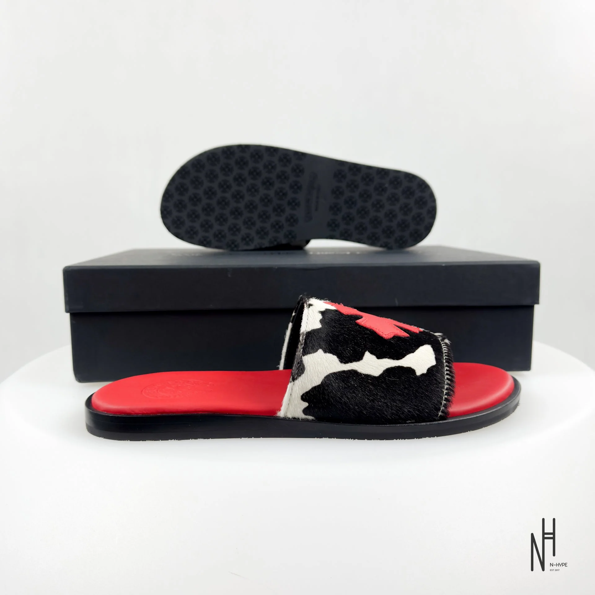 Chrome Hearts Red Cross Patch Cow Slides - Image 3