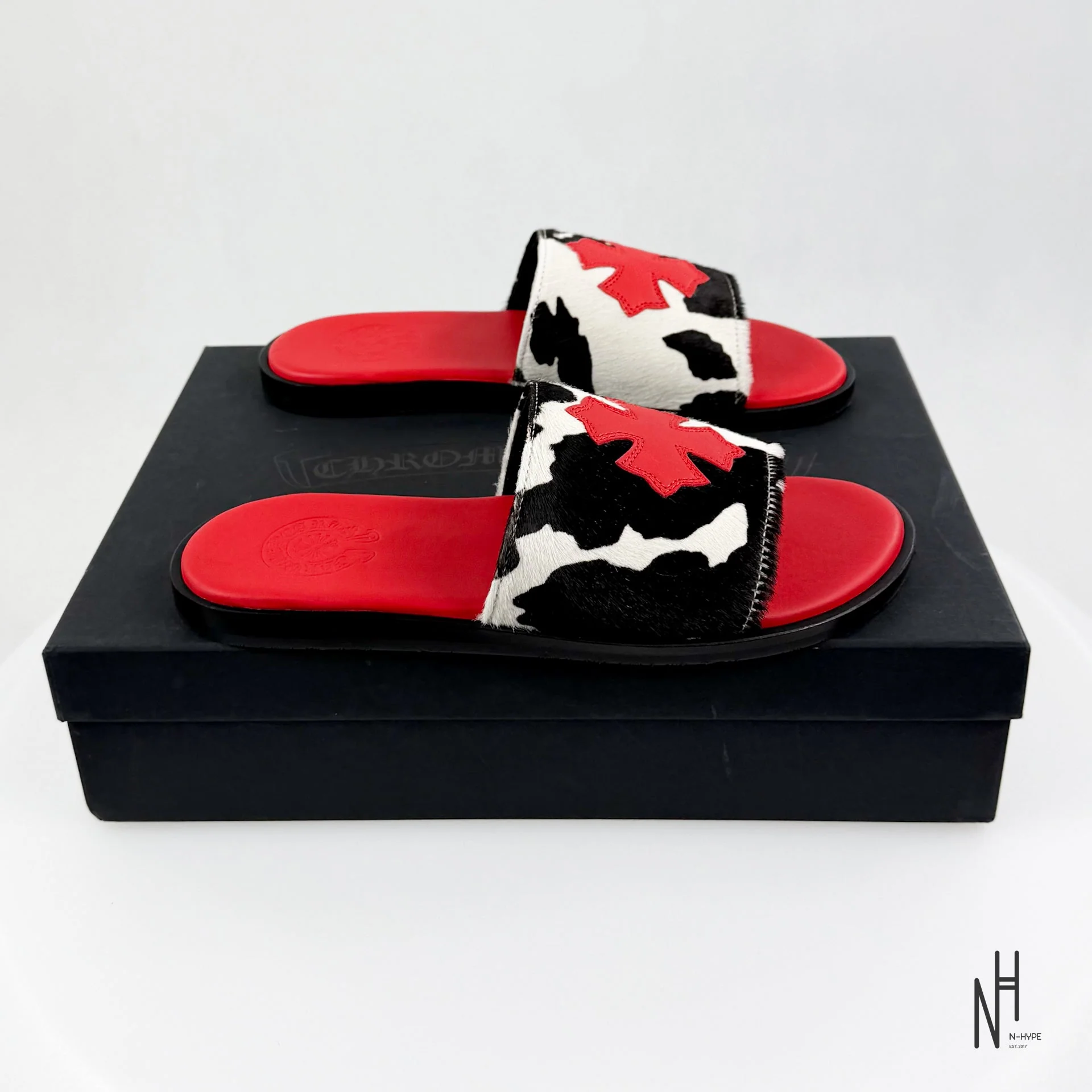 Chrome Hearts Red Cross Patch Cow Slides - Image 5