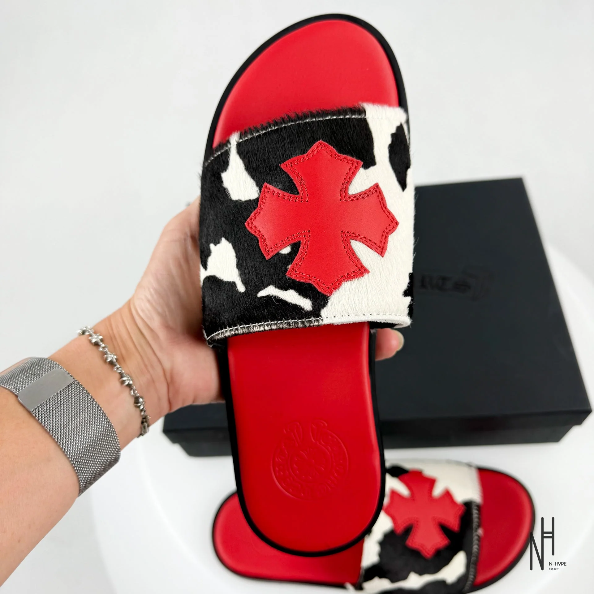 Chrome Hearts Red Cross Patch Cow Slides - Image 6
