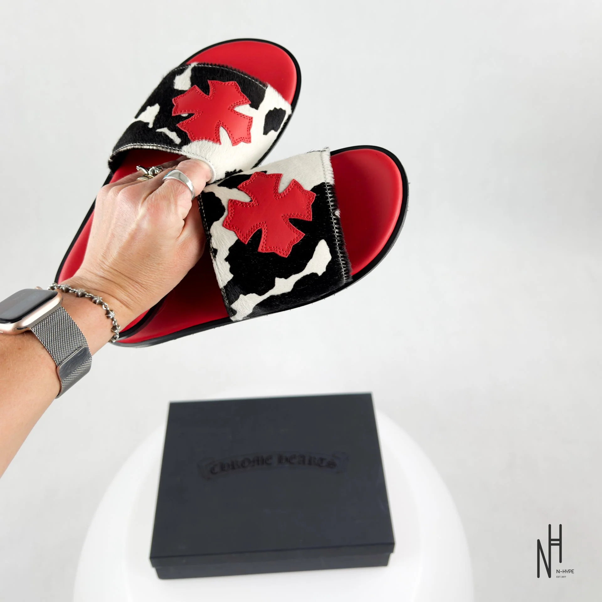 Chrome Hearts Red Cross Patch Cow Slides - Image 7