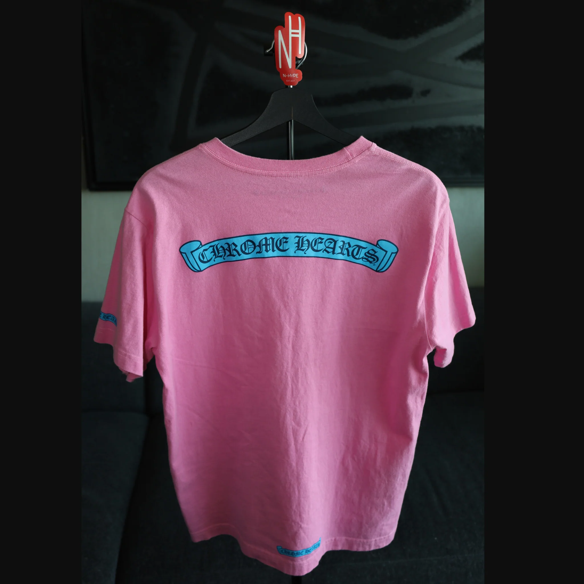 Chrome Hearts Scroll Logo Pocket Tee 'Pink/Blue' - Image 3