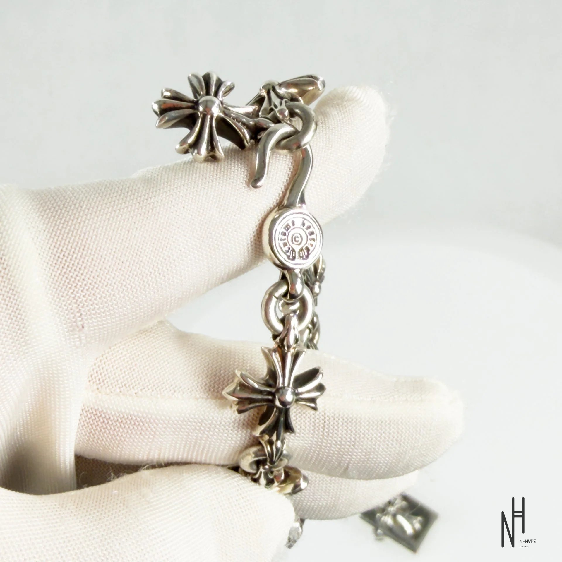 Chrome Hearts Silver Cut Out Plus Hook Bracelet - Image 4