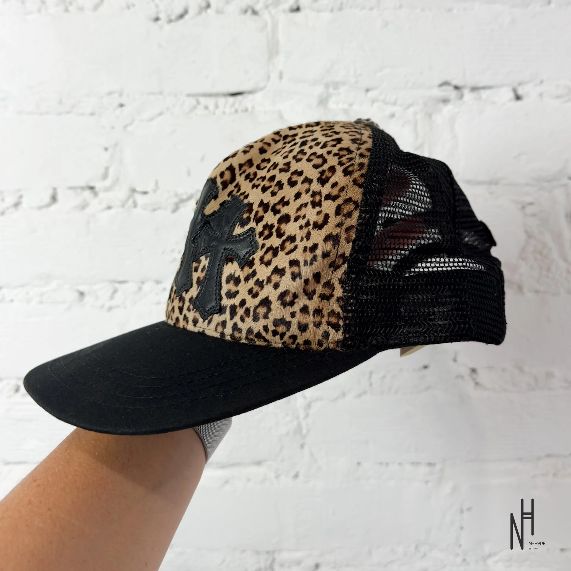 Chrome Hearts Triple Cross Patch Leopard Trucker Hat 'Multicolor' - Image 3