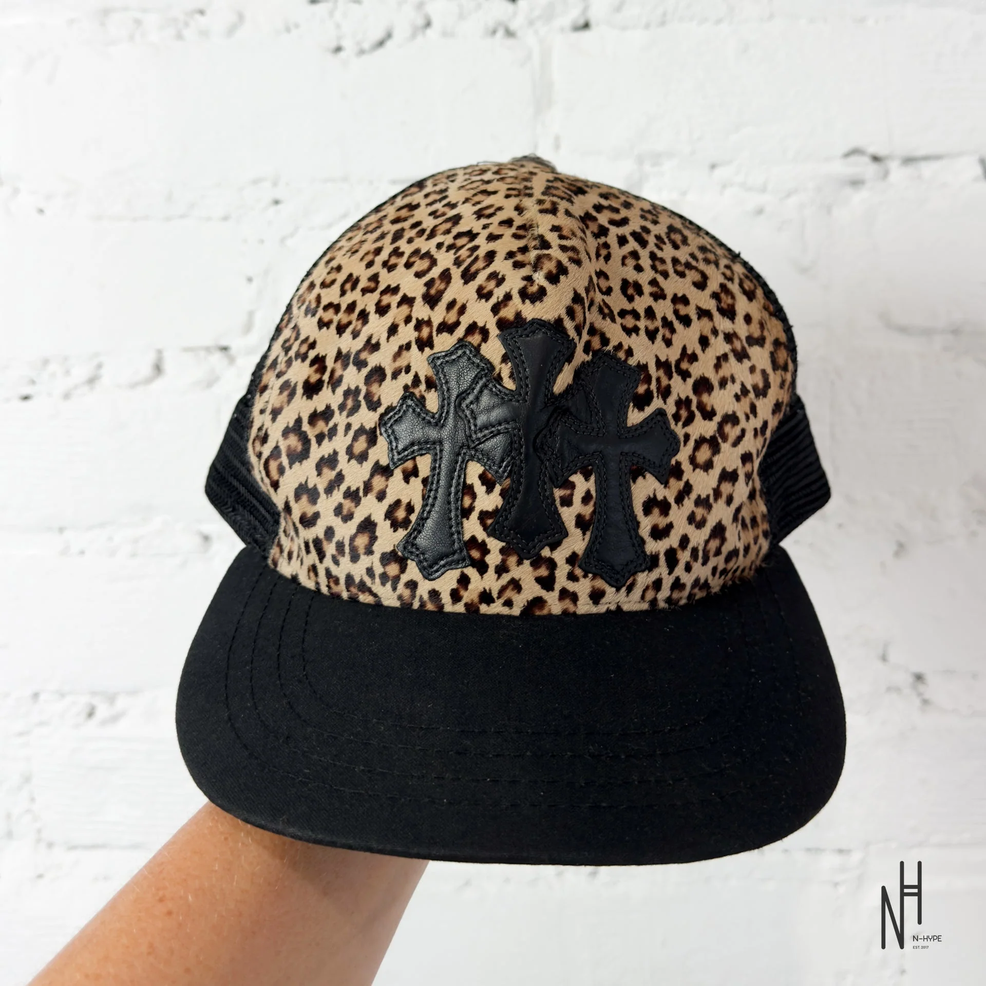 Chrome Hearts Triple Cross Patch Leopard Trucker Hat 'Multicolor' - Image 5