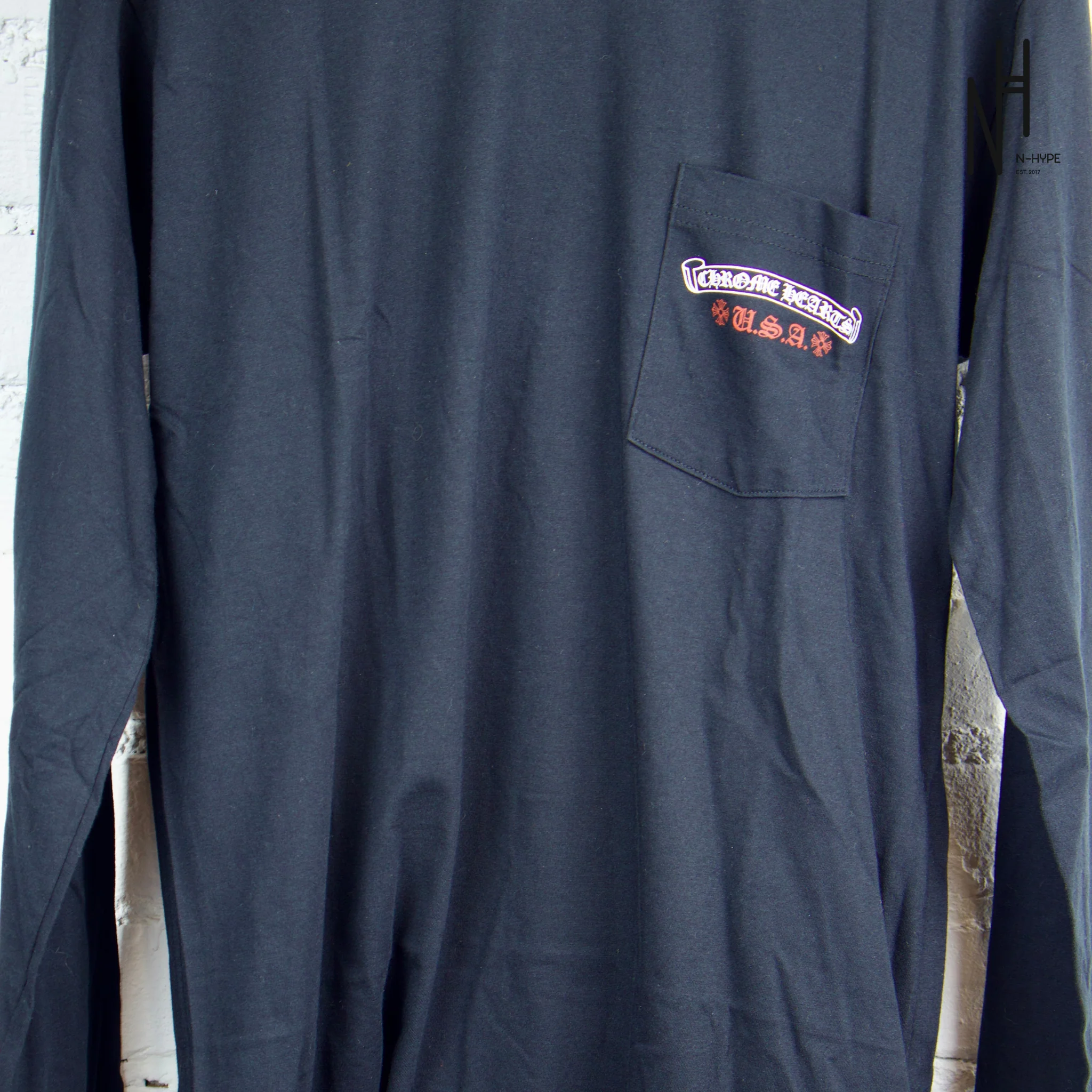 Chrome Hearts USA Flag Pocket Black Longsleeve Tshirt - Image 3