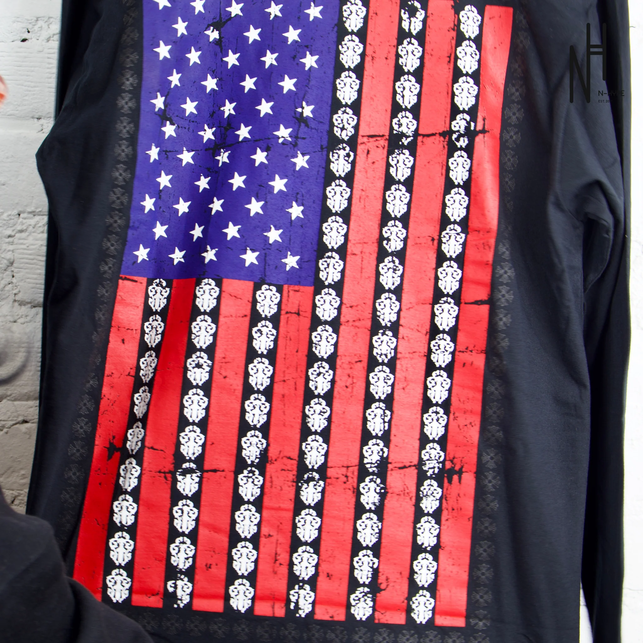 Chrome Hearts USA Flag Pocket Black Longsleeve Tshirt - Image 4