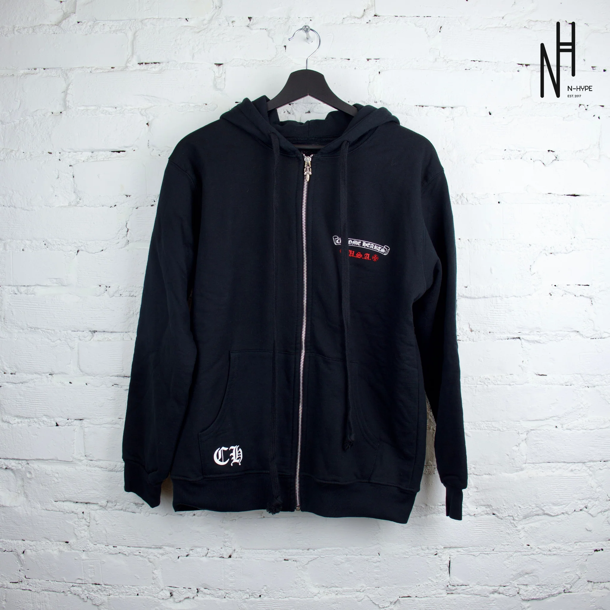 Chrome Hearts USA Flag Thermal Black Zip-up Hoodie