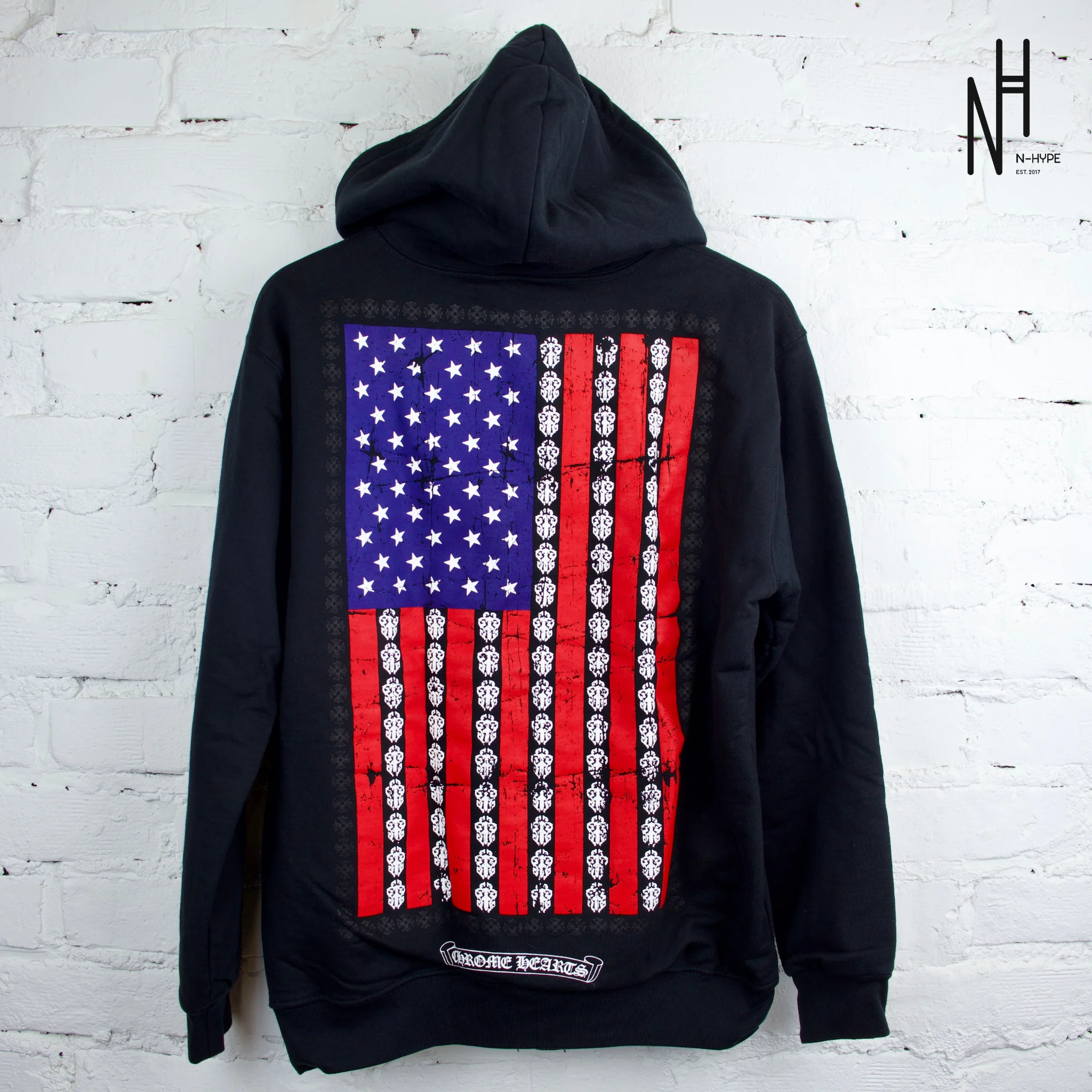 Chrome Hearts USA Flag Thermal Black Zip-up Hoodie - Image 2