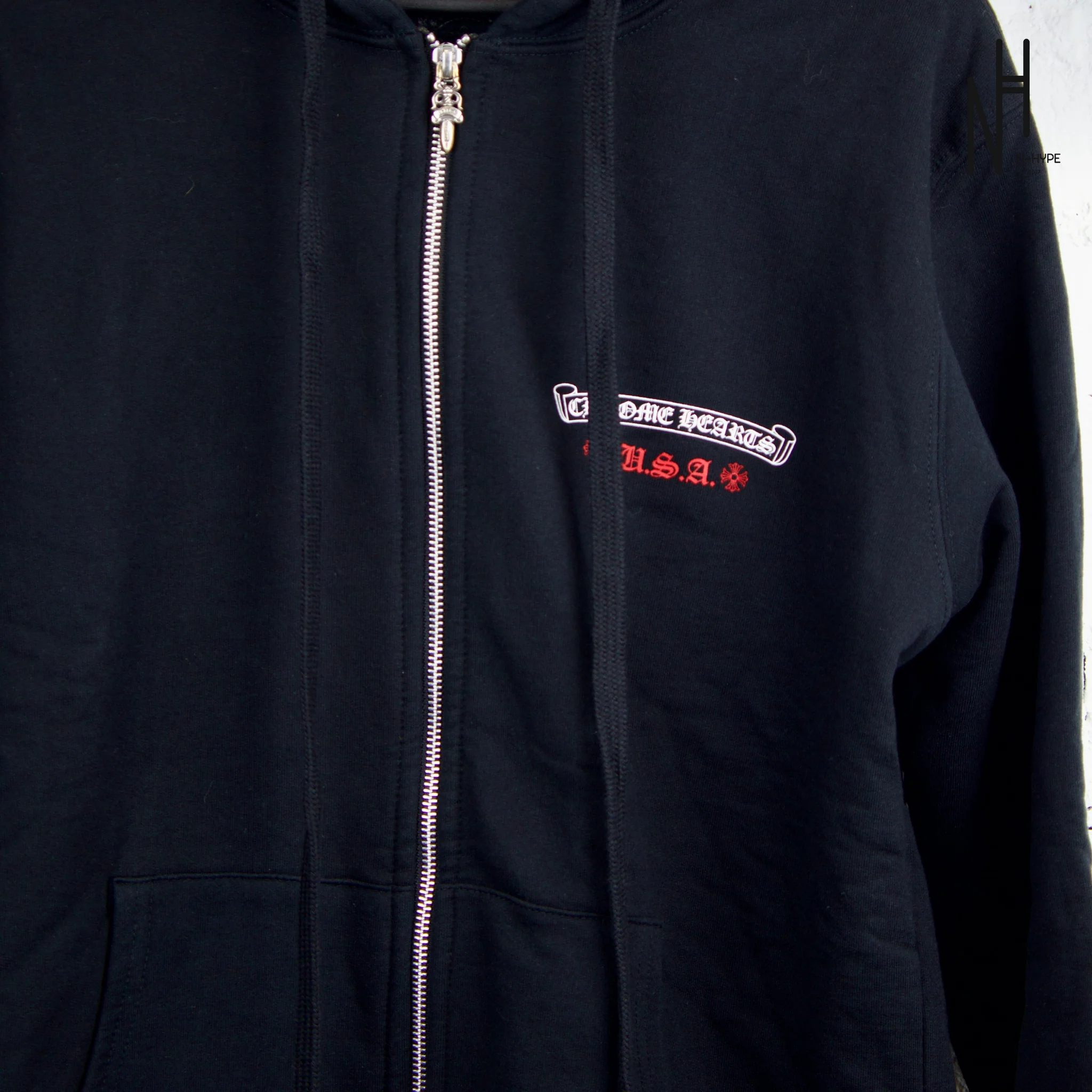 Chrome Hearts USA Flag Thermal Black Zip-up Hoodie - Image 3
