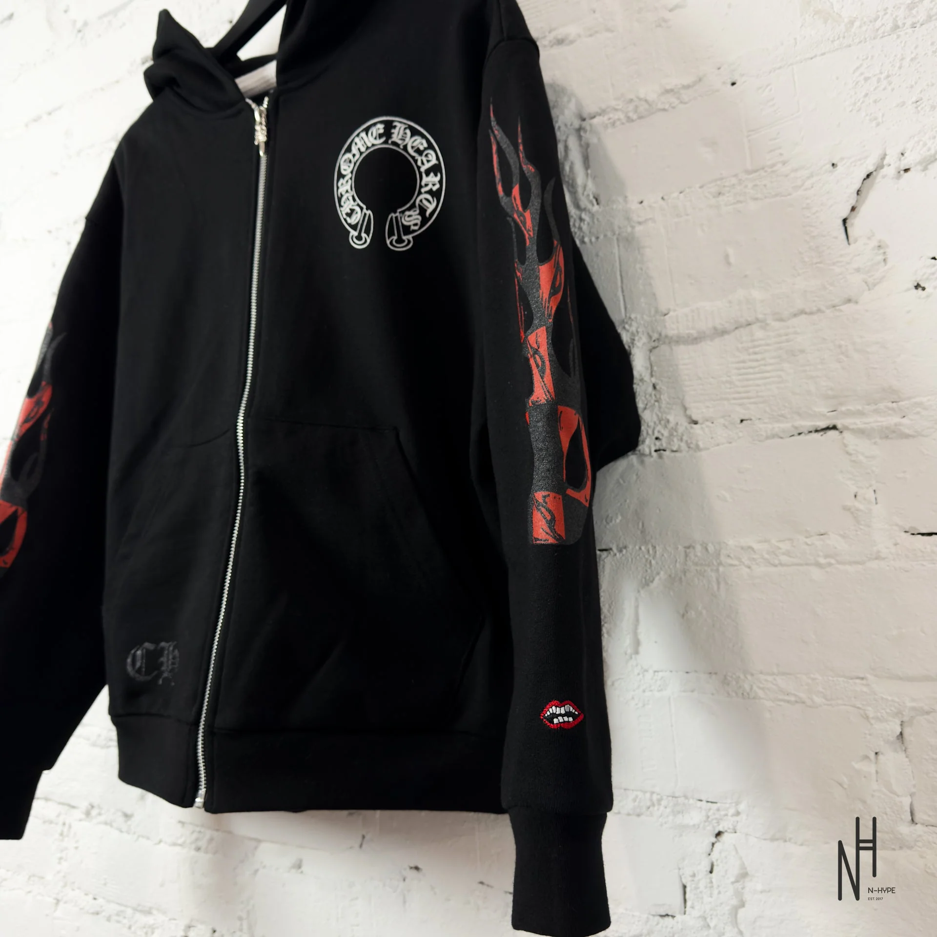 Chrome Hearts Zip Hoodie Black Red Print Sex Records - Image 3