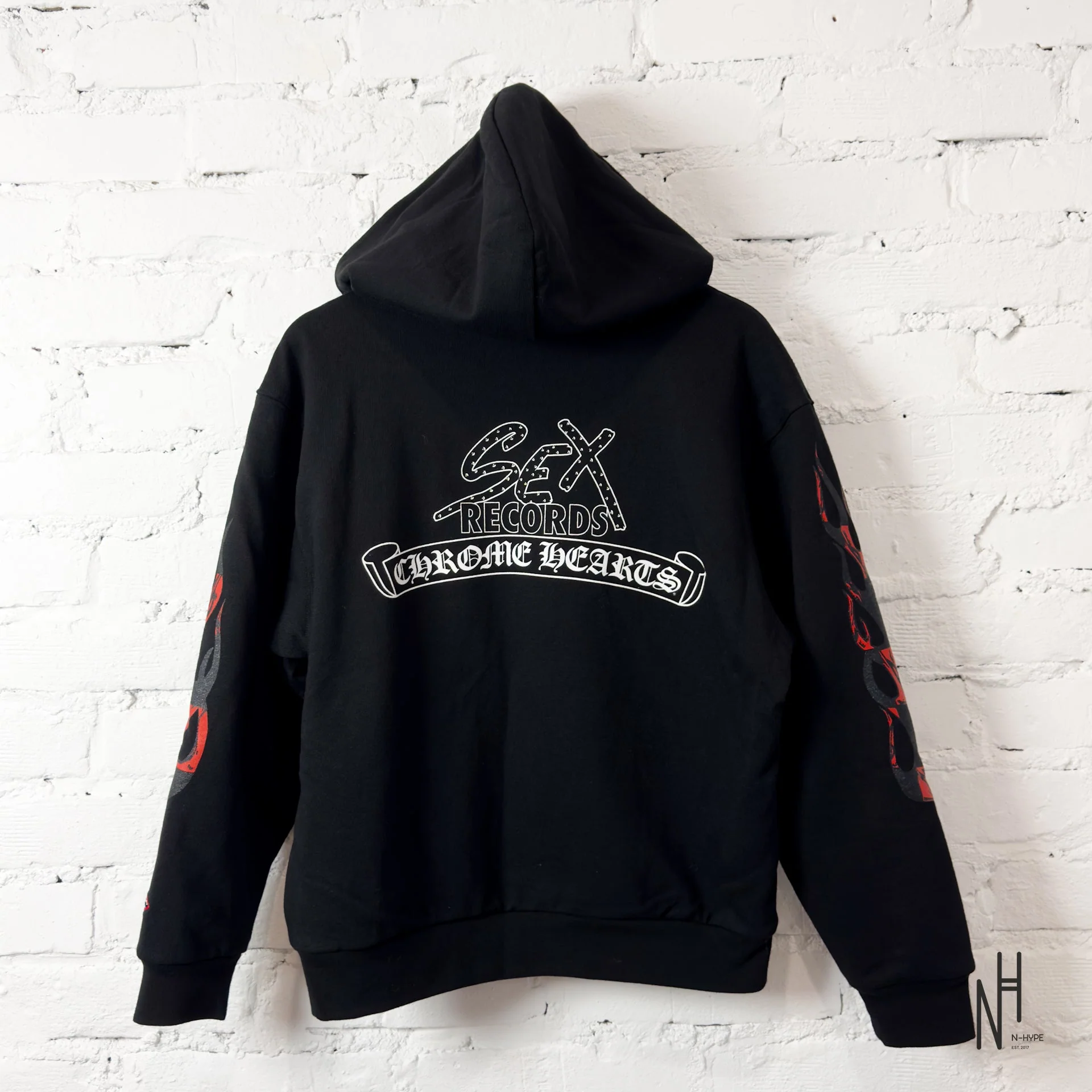 Chrome Hearts Zip Hoodie Black Red Print Sex Records - Image 5