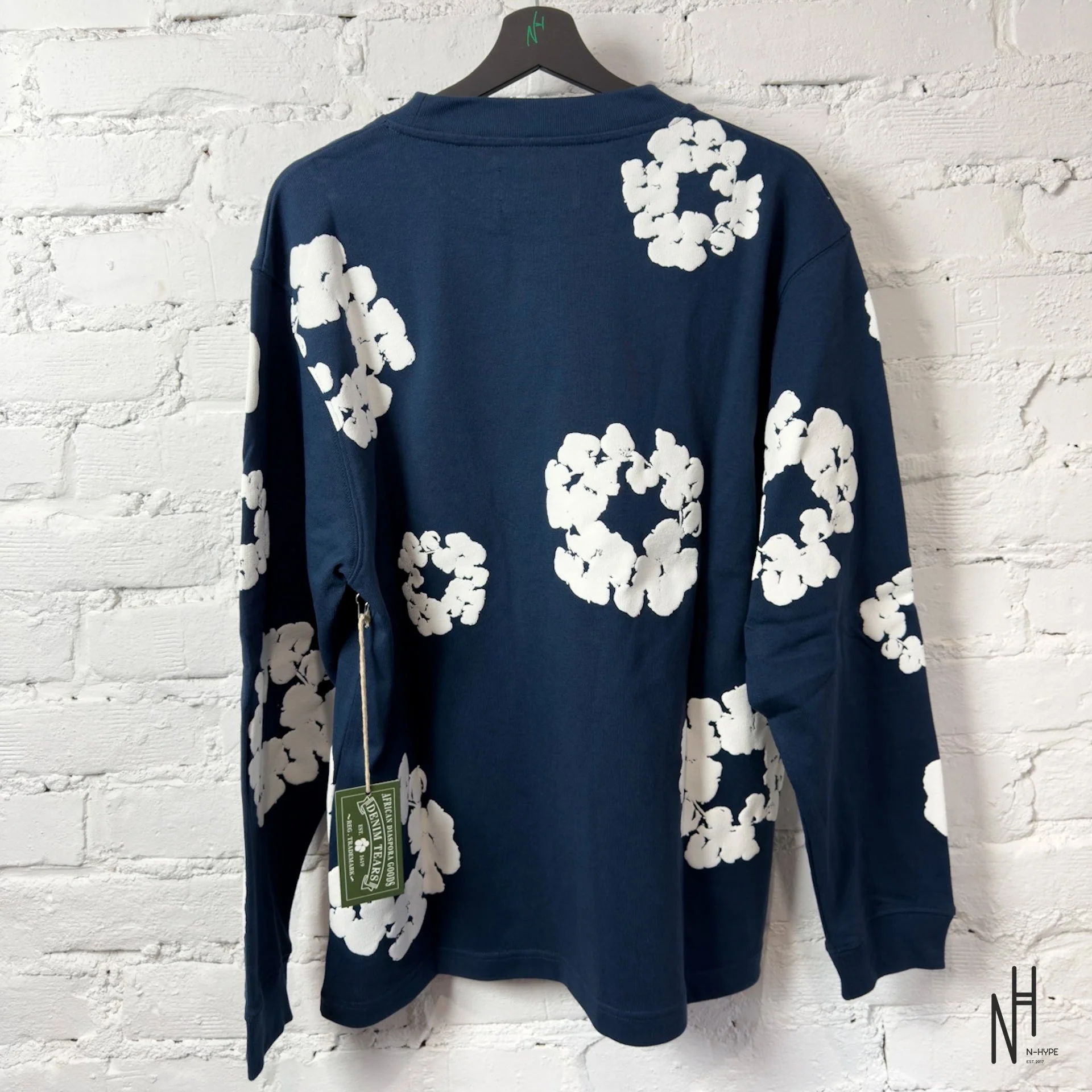 Denim Tears Long Sleeve Cotton Wreath T-shirt Navy - Image 3