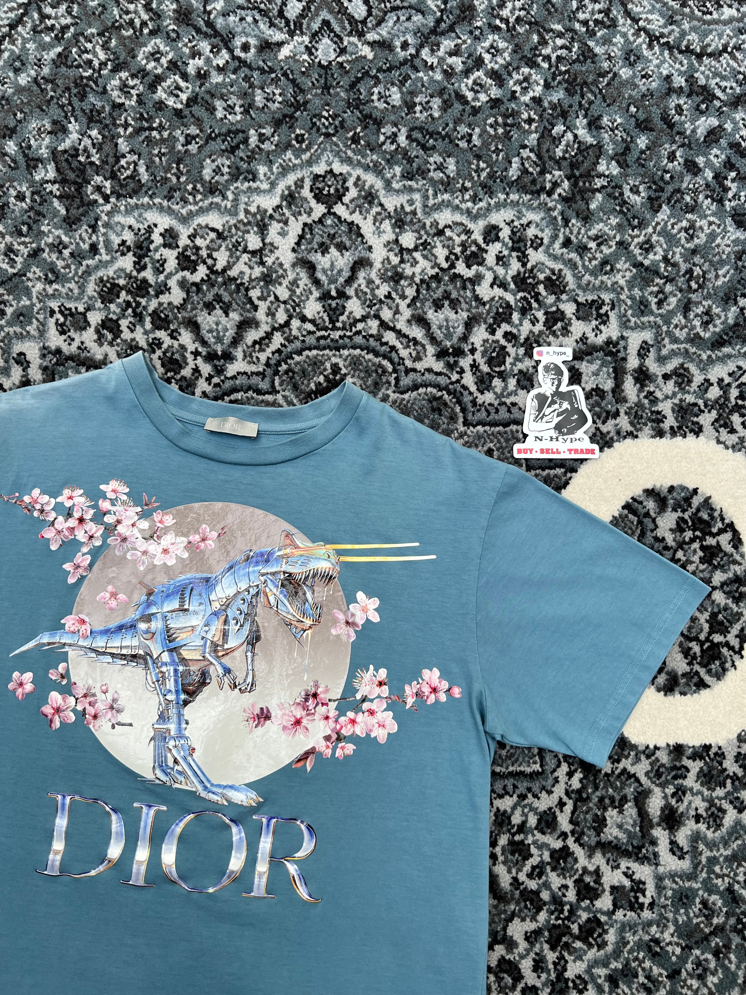 Dior X Sorayama Dinosaur Printed T-shirt Blue - Image 2