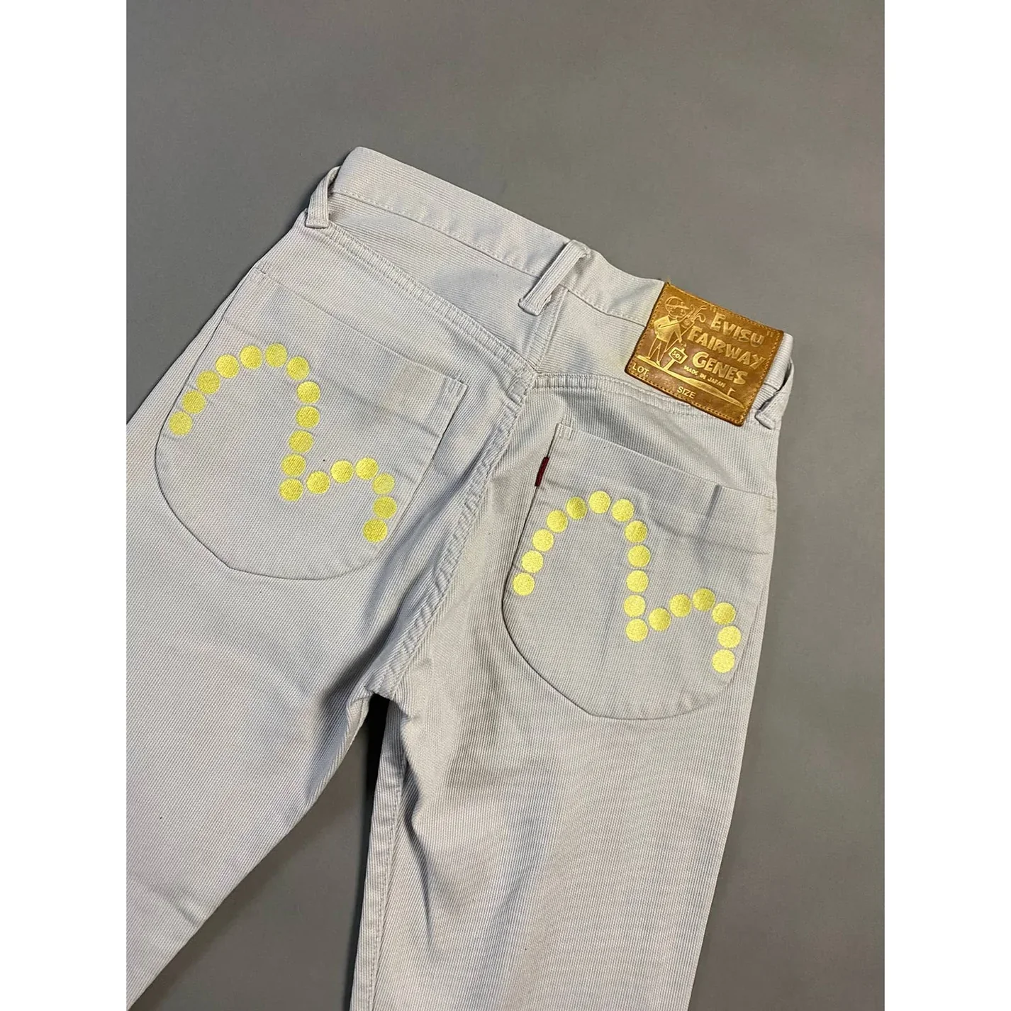 Evisu Fairway Genes Vintage Grey Chino Pants Gold Dots Logo - Image 3