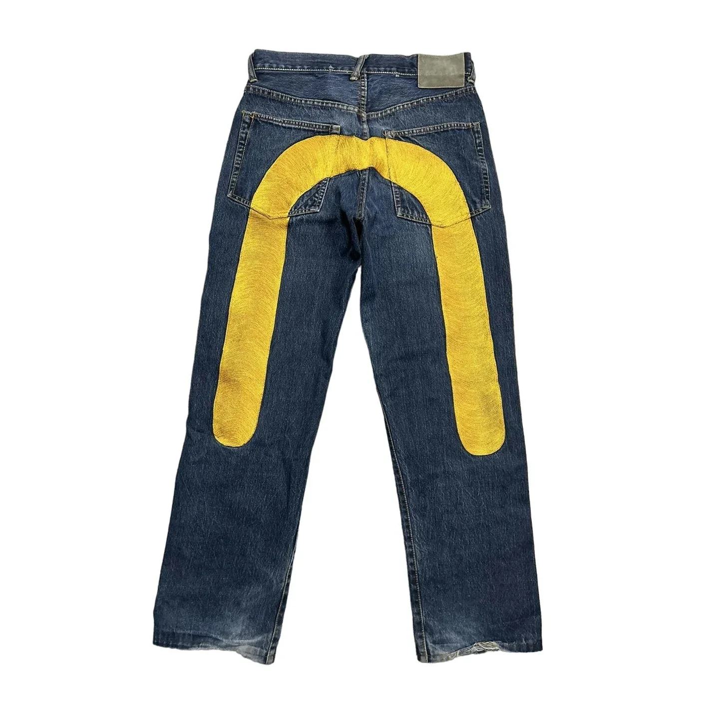 Evisu Jeans Daicock Big Logo Embroidery Yellow Vinntage Denim