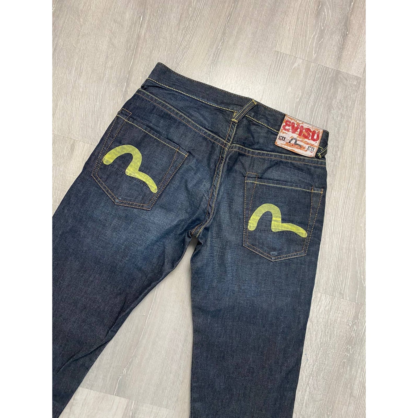 Evisu Jeans EU ED Vintage Navy Raw Denim Yellow Seagulls - Image 3