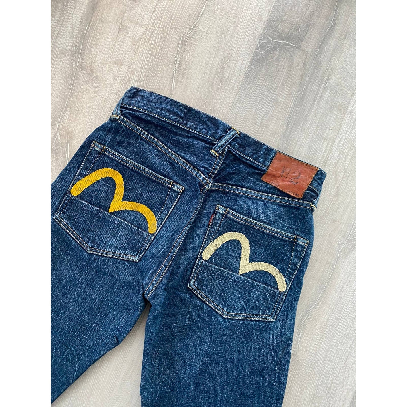 Evisu Jeans Vintage Navy Yellow White Seagull Yamane Japan - Image 3