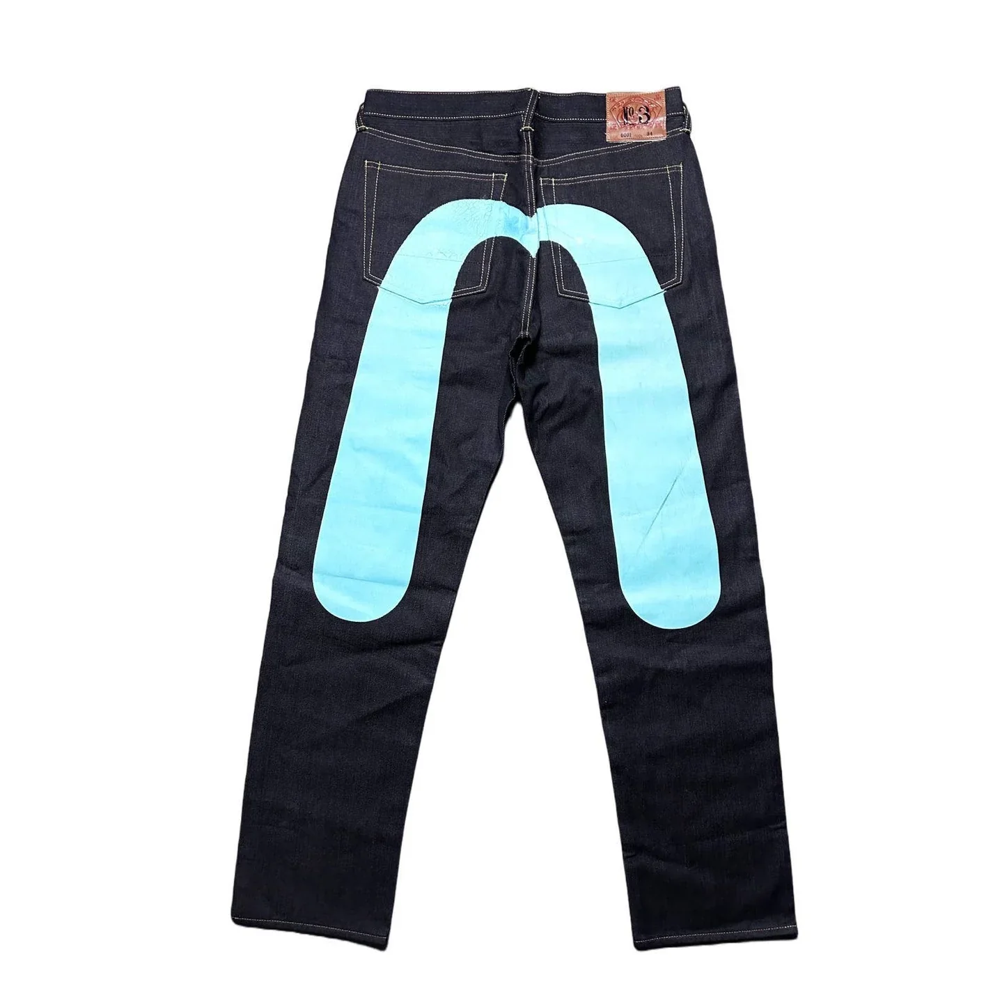 Evisu Jeans Vintage Selvedge Black Baby Blue Daicock Logo