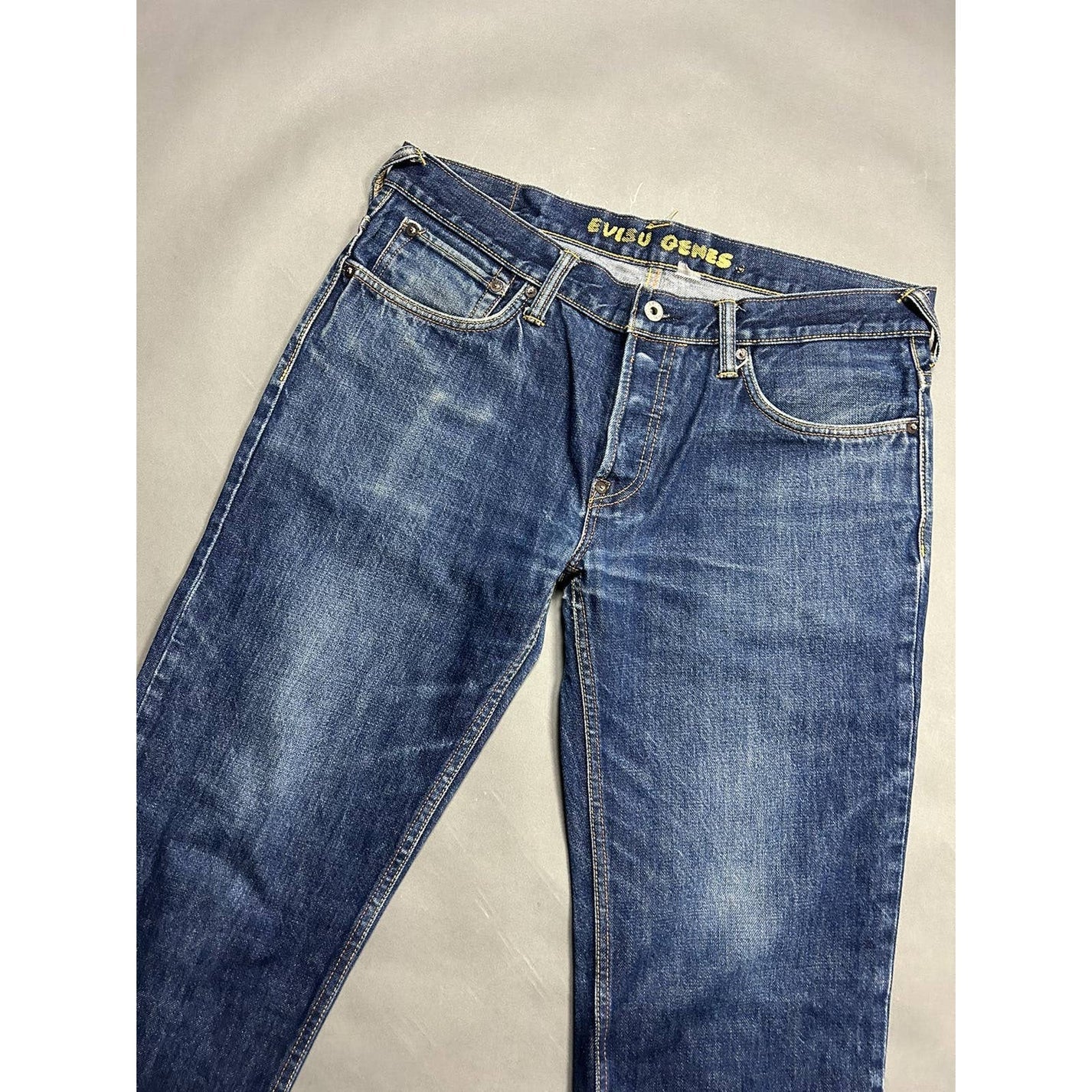 Evisu Jeans Vintage Selvedge Denim Navy White Seagulls Genes - Image 3