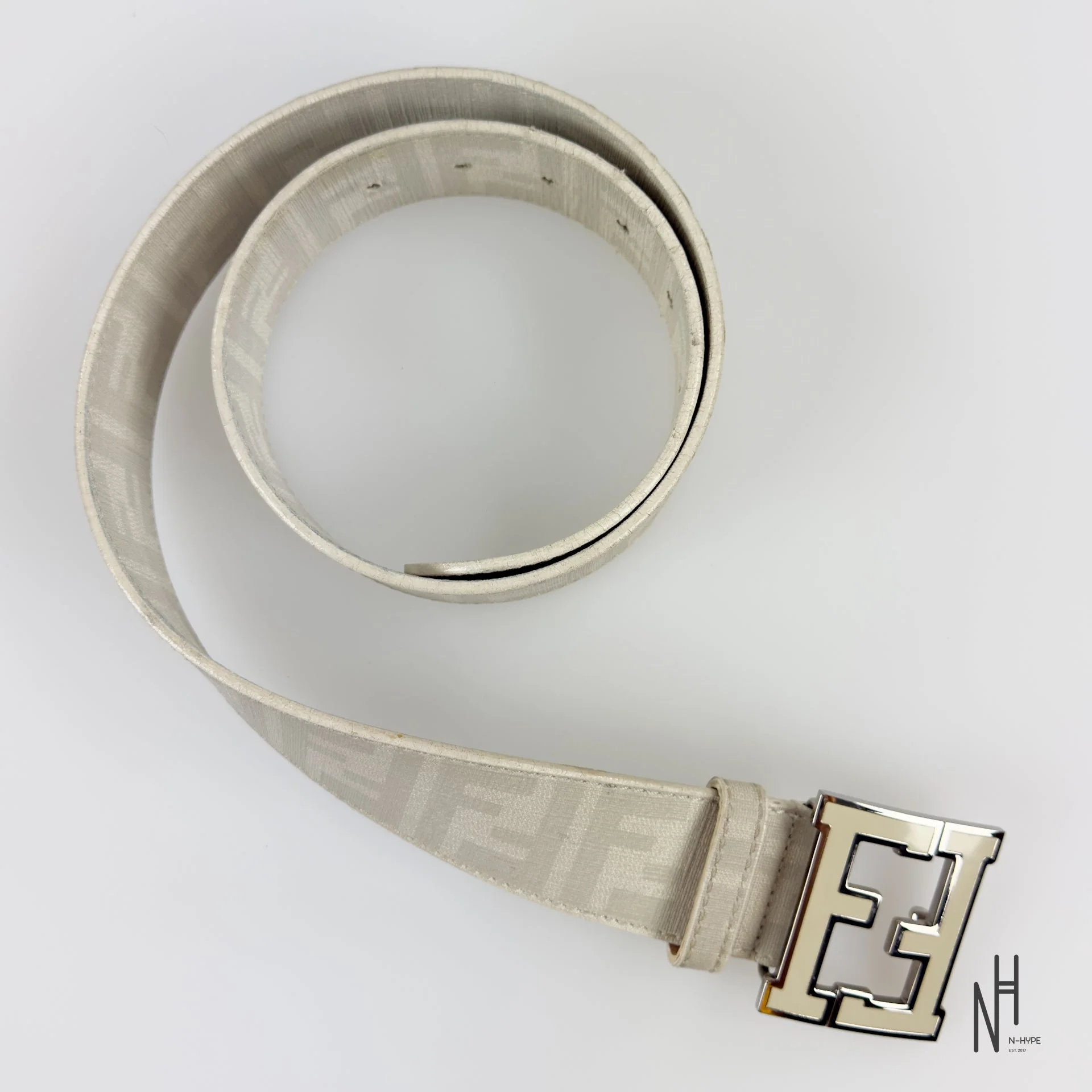 Fendi FF Buckle Monogram Belt / White - Image 3