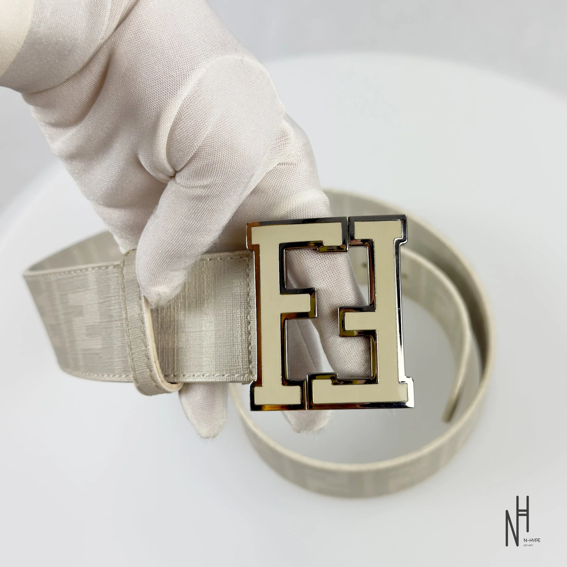 Fendi FF Buckle Monogram Belt / White - Image 4