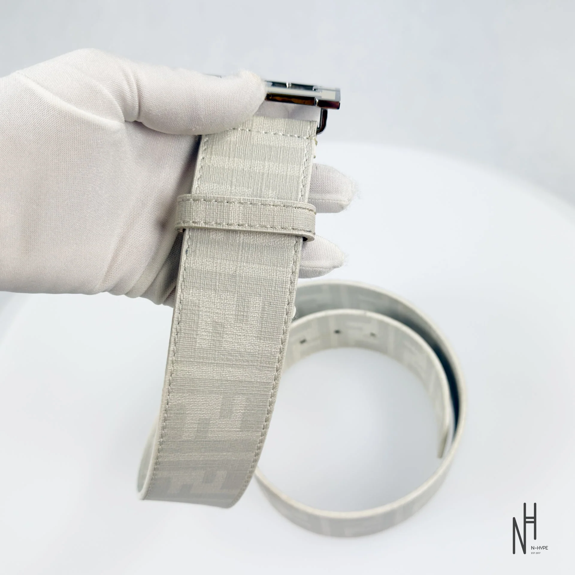 Fendi FF Buckle Monogram Belt / White - Image 5