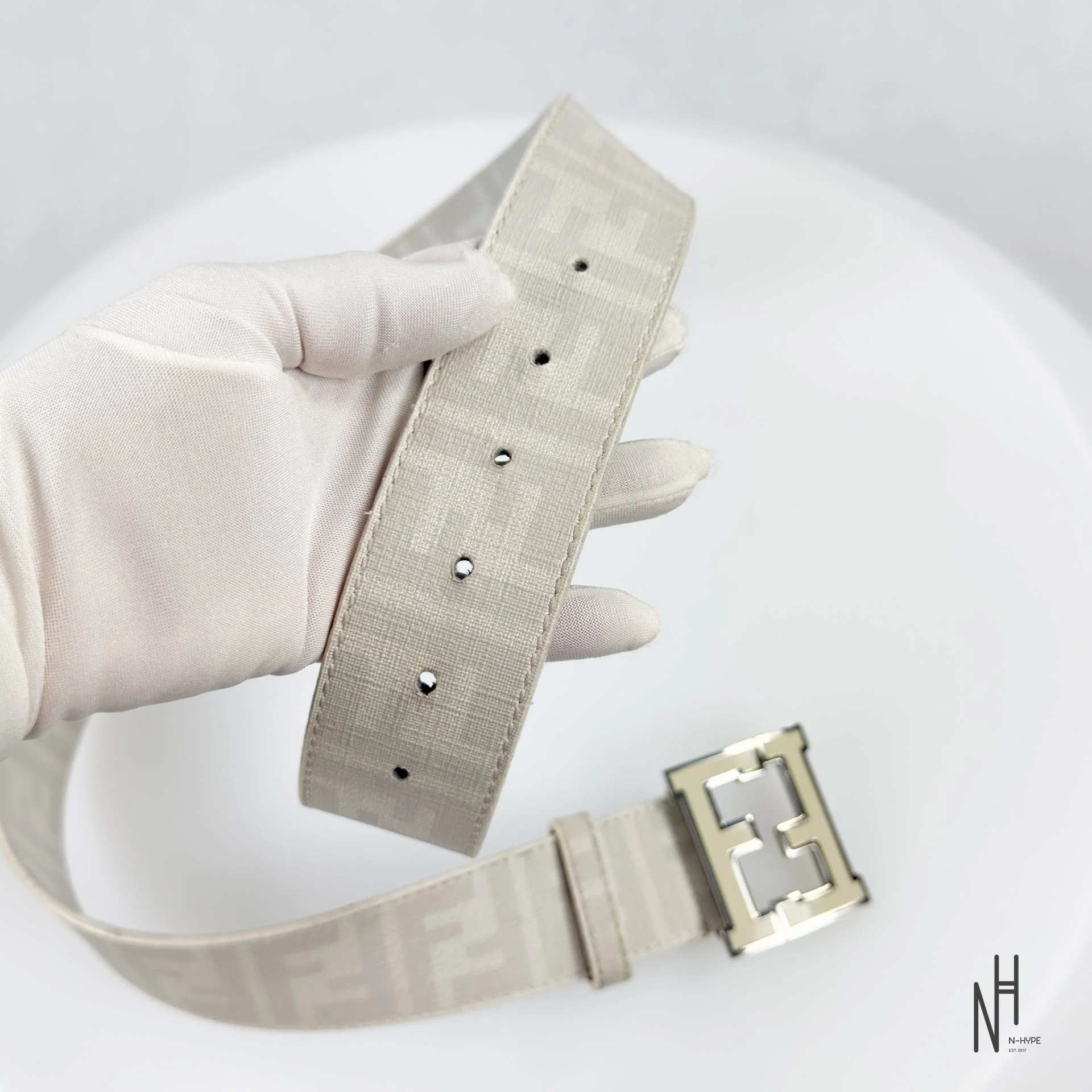 Fendi FF Buckle Monogram Belt / White - Image 6