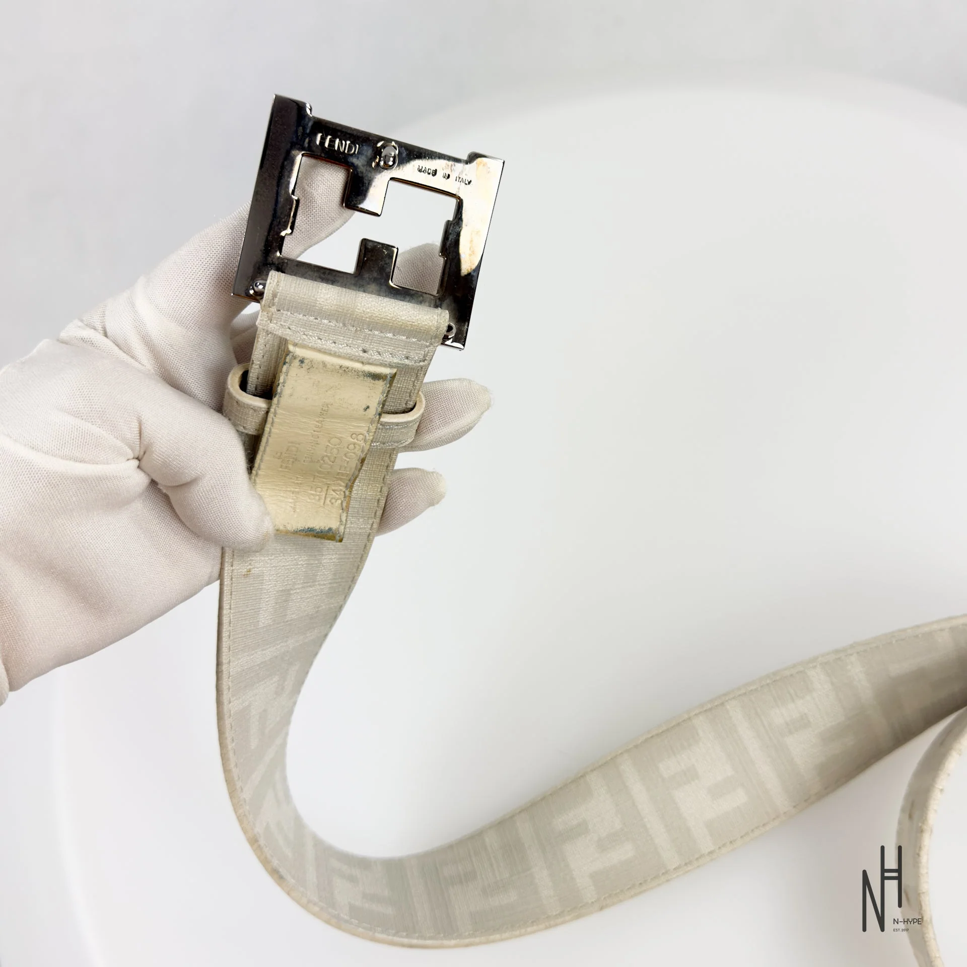 Fendi FF Buckle Monogram Belt / White - Image 7