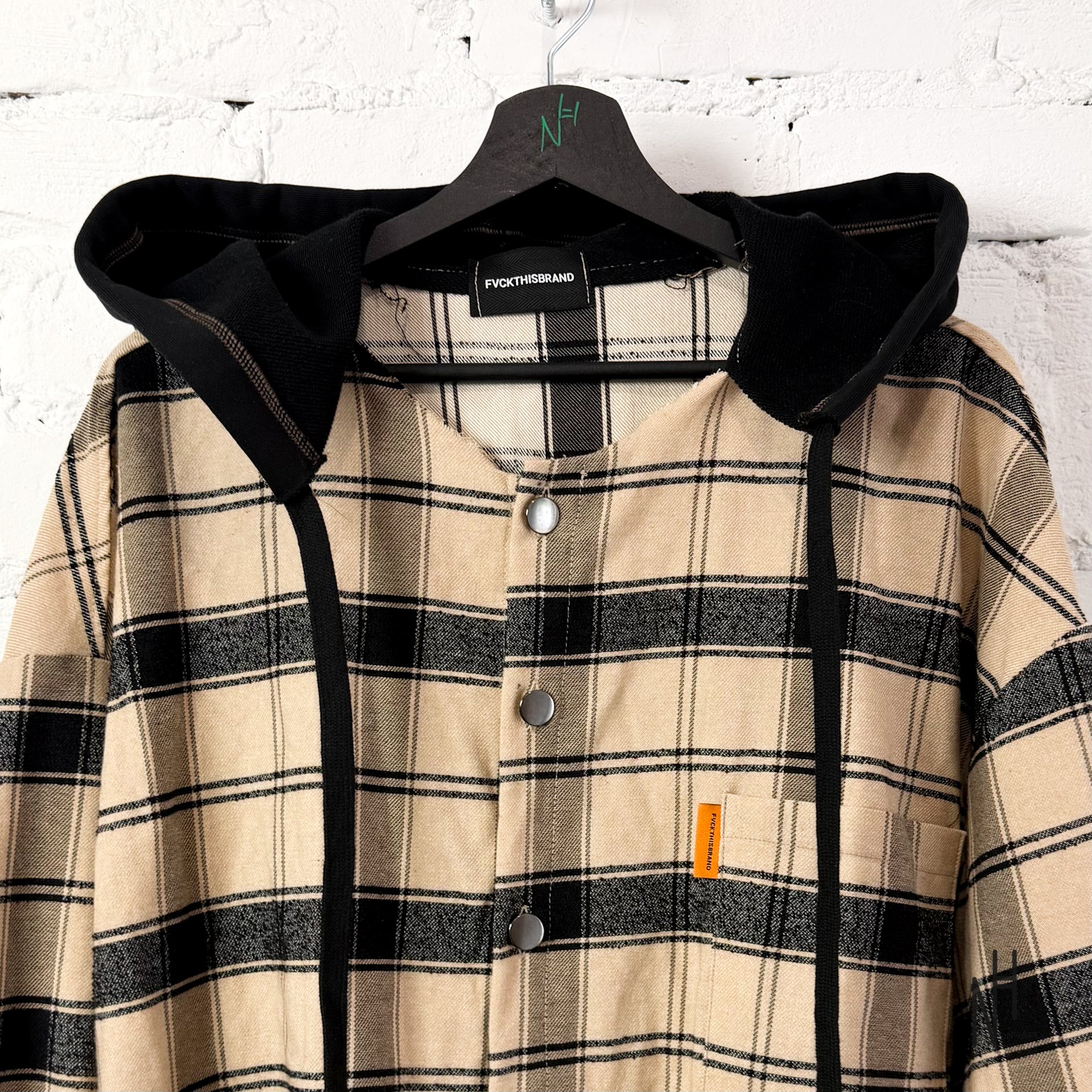 FVCKTHISBRAND FLANEL HOODIE BEIGE - Image 2
