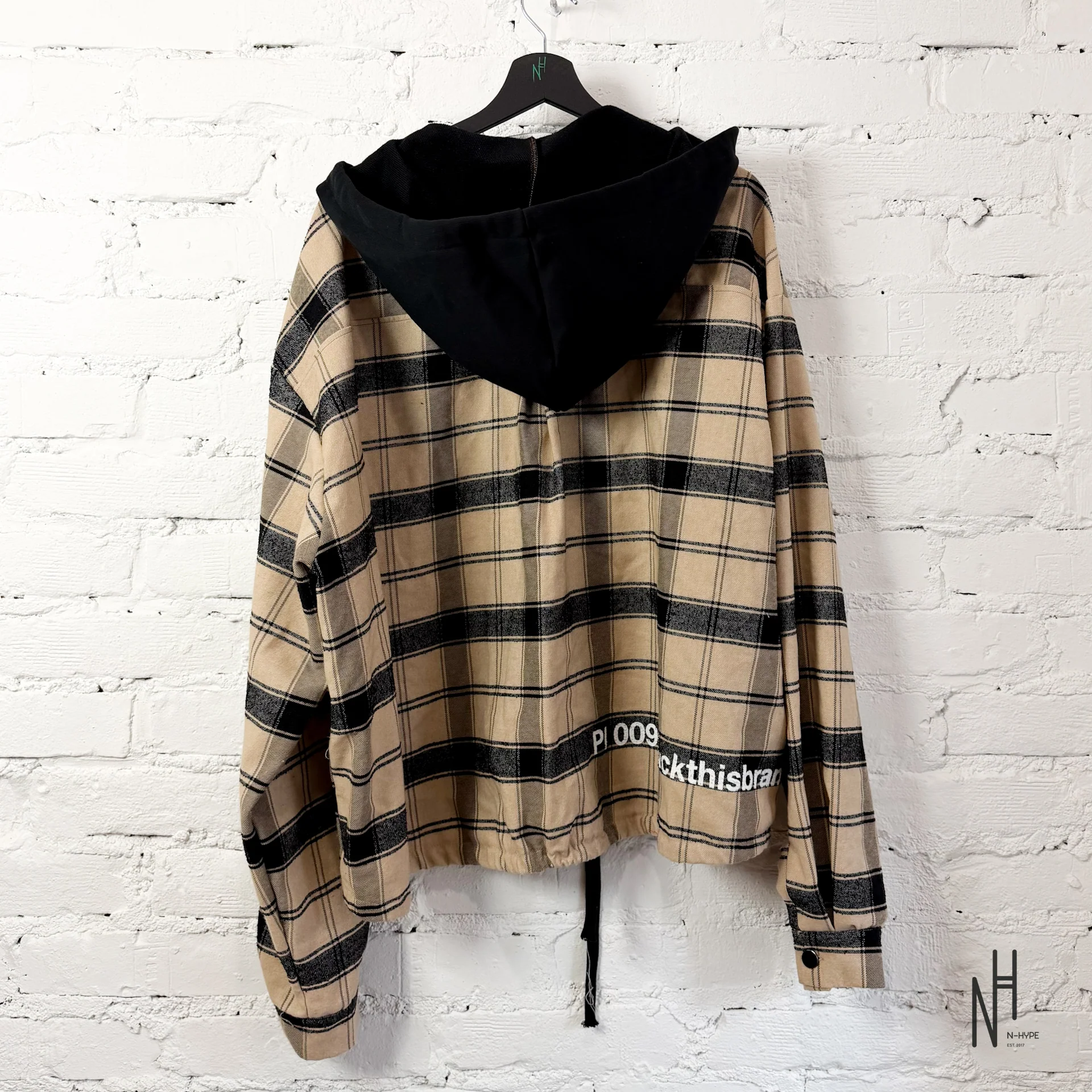 FVCKTHISBRAND FLANEL HOODIE BEIGE - Image 3