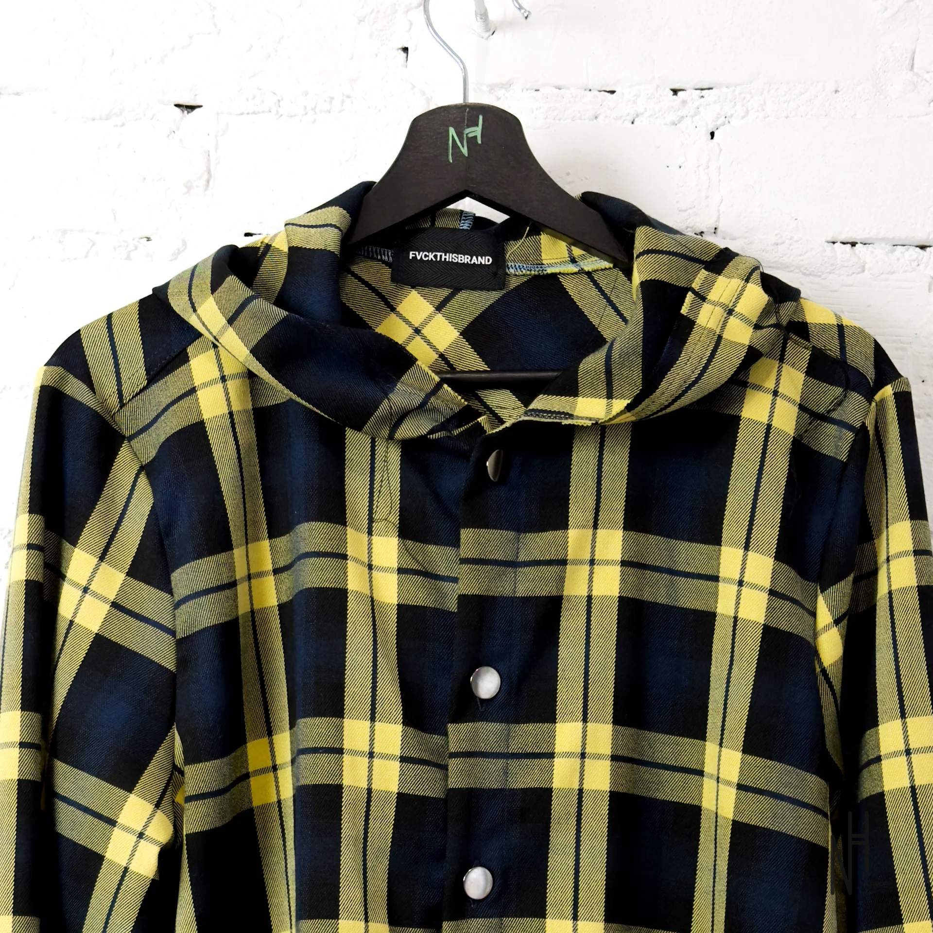 FVCKTHISBRAND FLANEL HOODIE YELLOW BLACK - Image 2