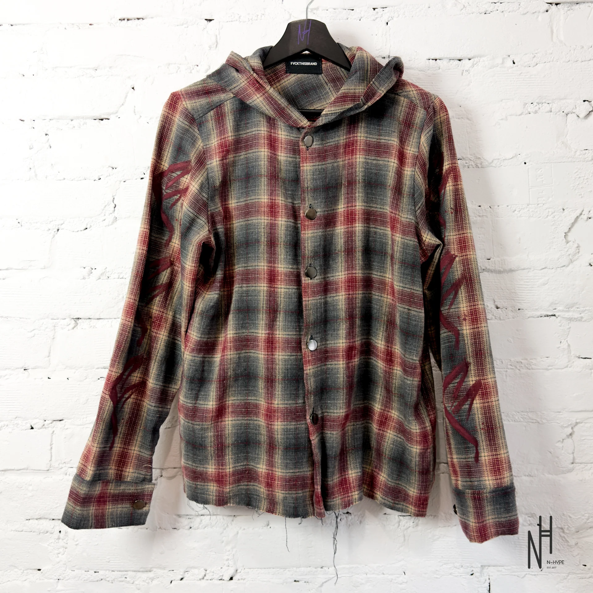 FVCKTHISBRAND PAINTED FLANEL SHIRT BURGUNDY