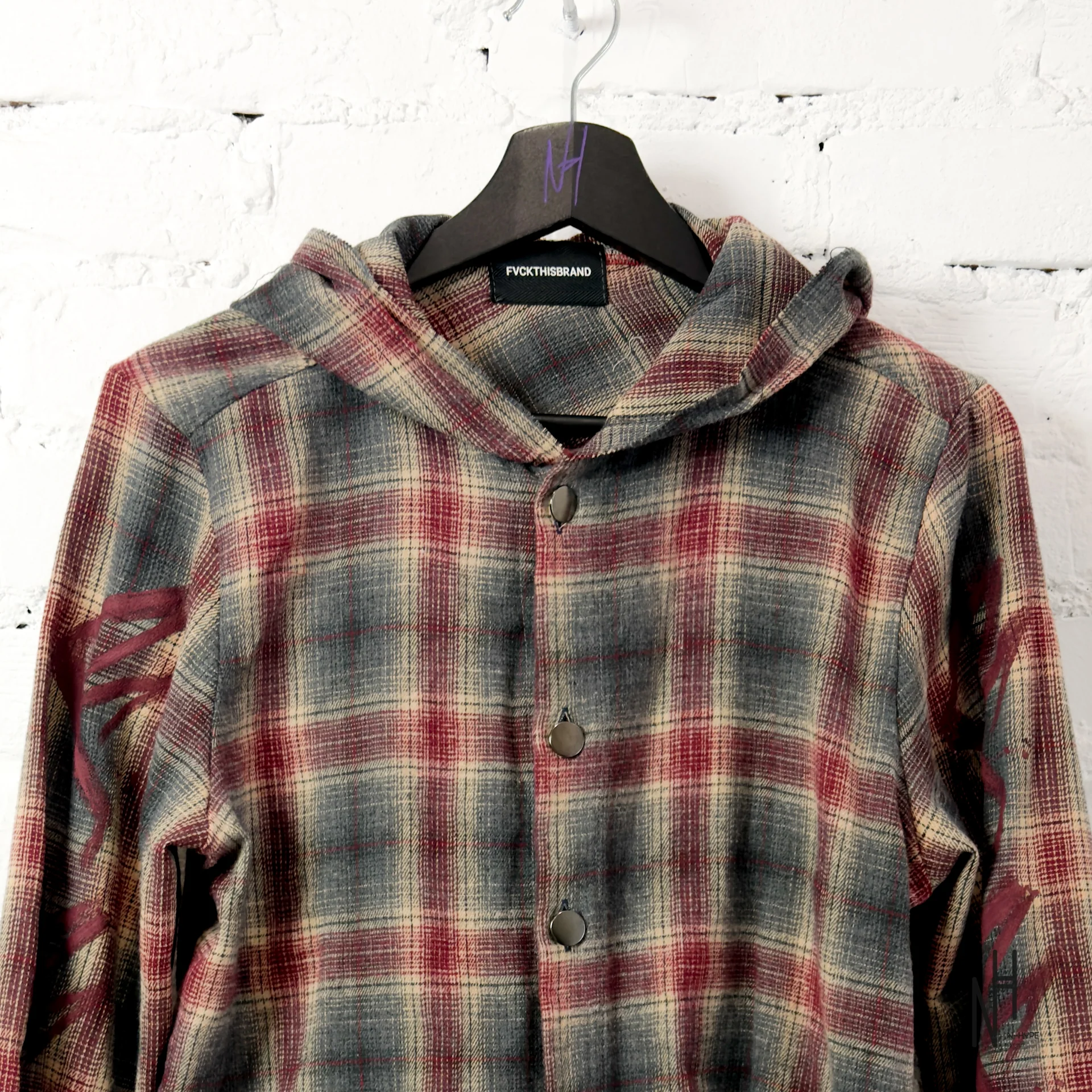 FVCKTHISBRAND PAINTED FLANEL SHIRT BURGUNDY - Image 2