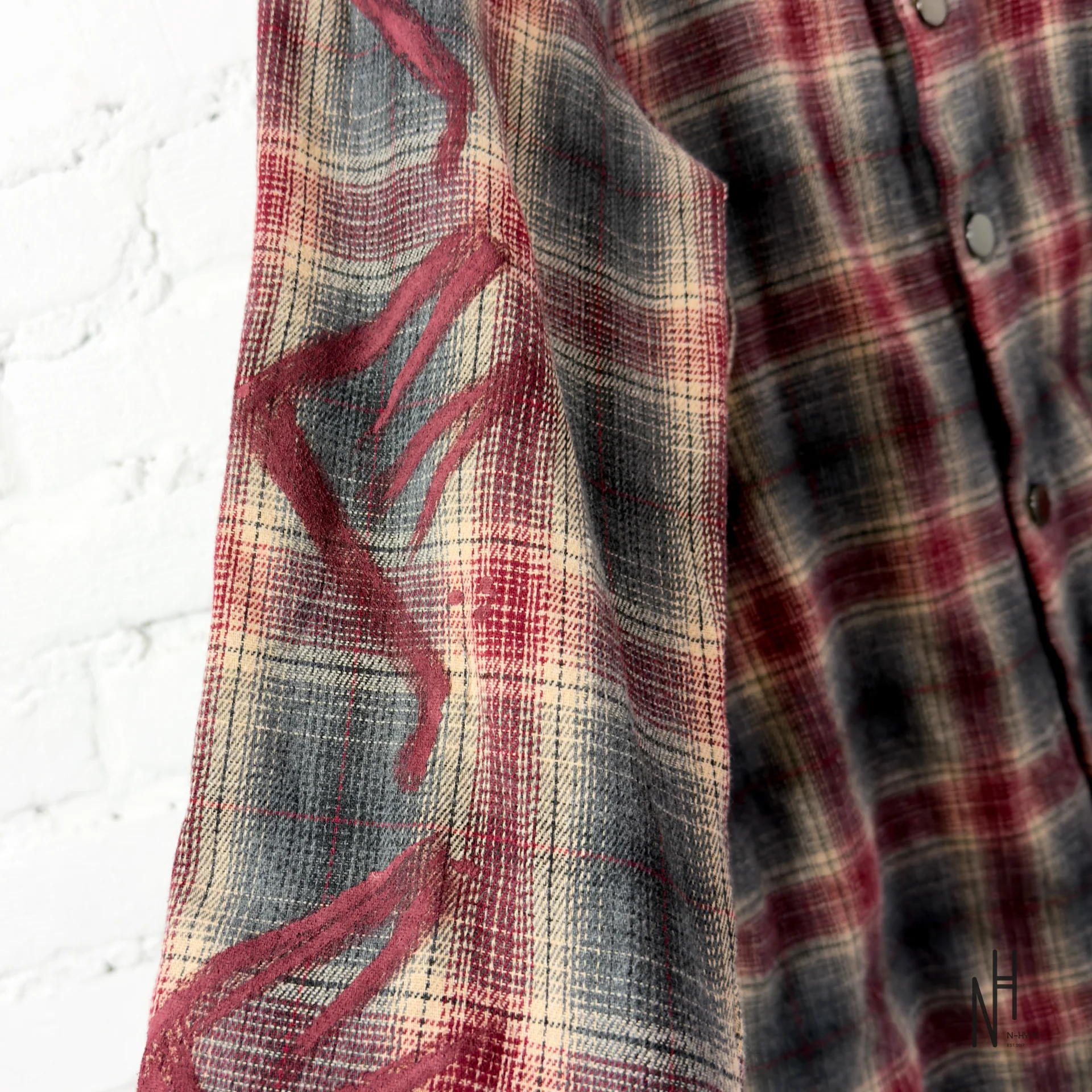 FVCKTHISBRAND PAINTED FLANEL SHIRT BURGUNDY - Image 3