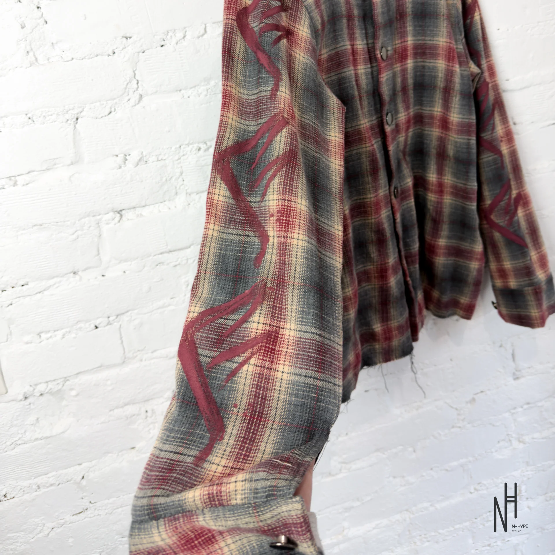 FVCKTHISBRAND PAINTED FLANEL SHIRT BURGUNDY - Image 4