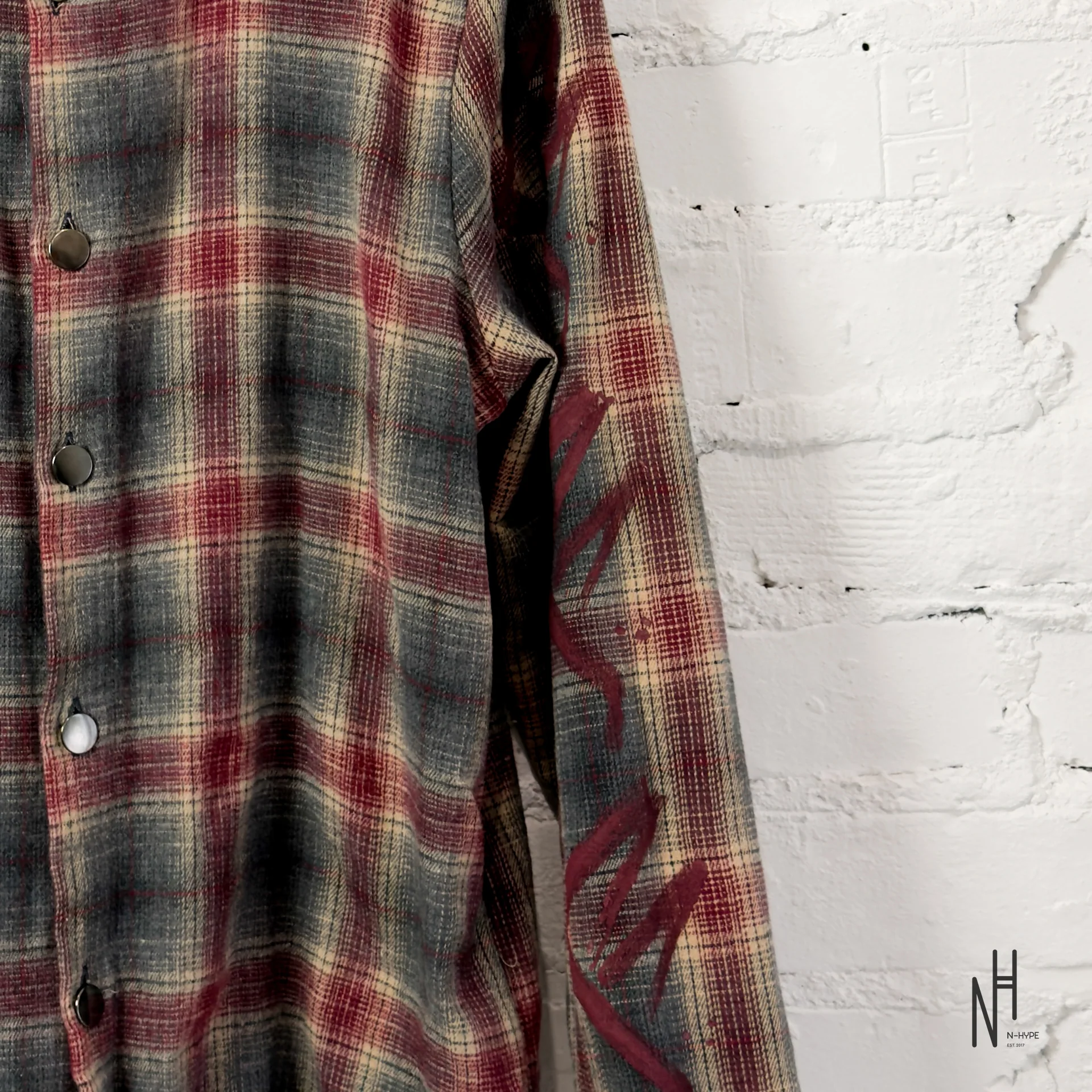 FVCKTHISBRAND PAINTED FLANEL SHIRT BURGUNDY - Image 5