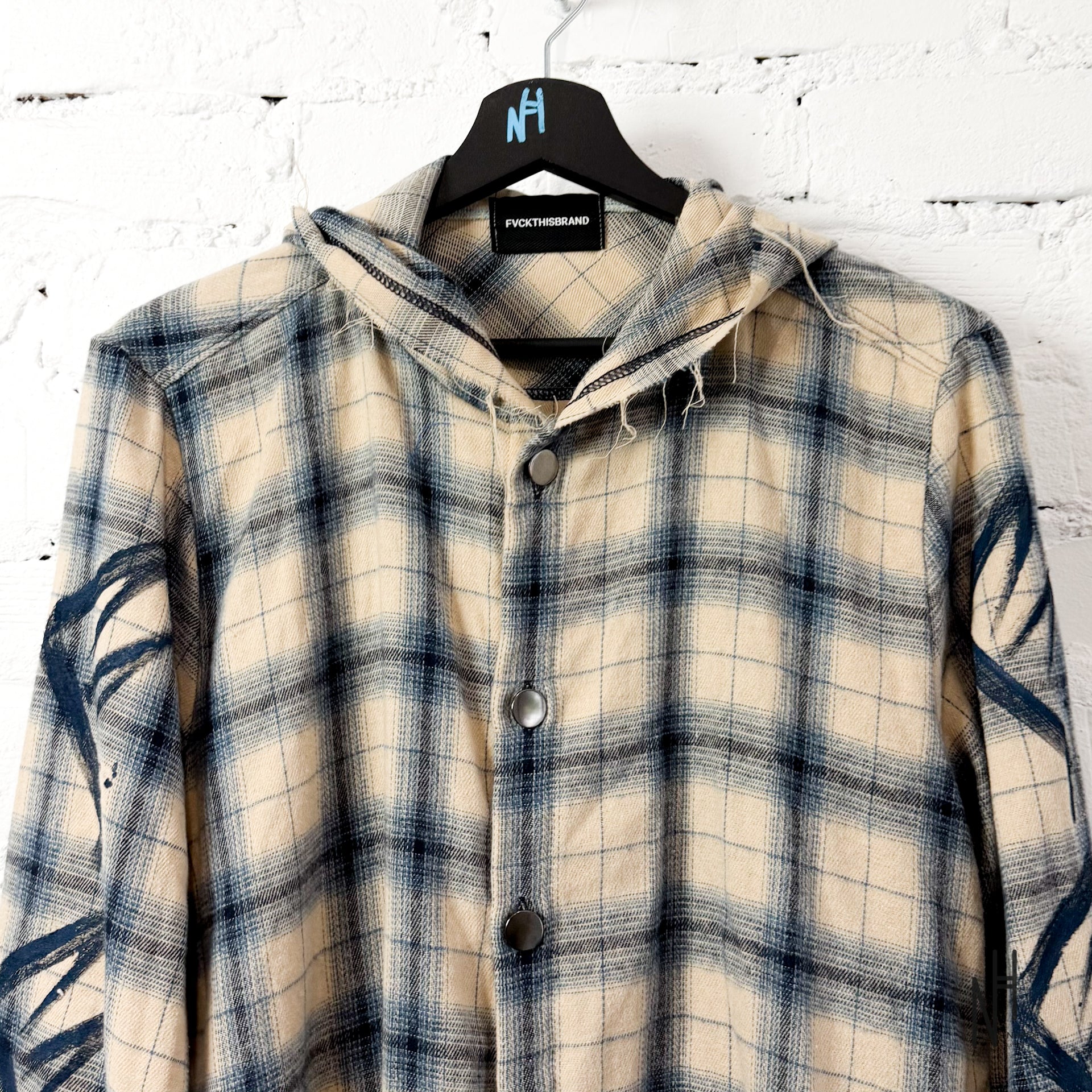 FVCKTHISBRAND PAINTED FLANEL SHIRT WHITE NAVY - Image 2