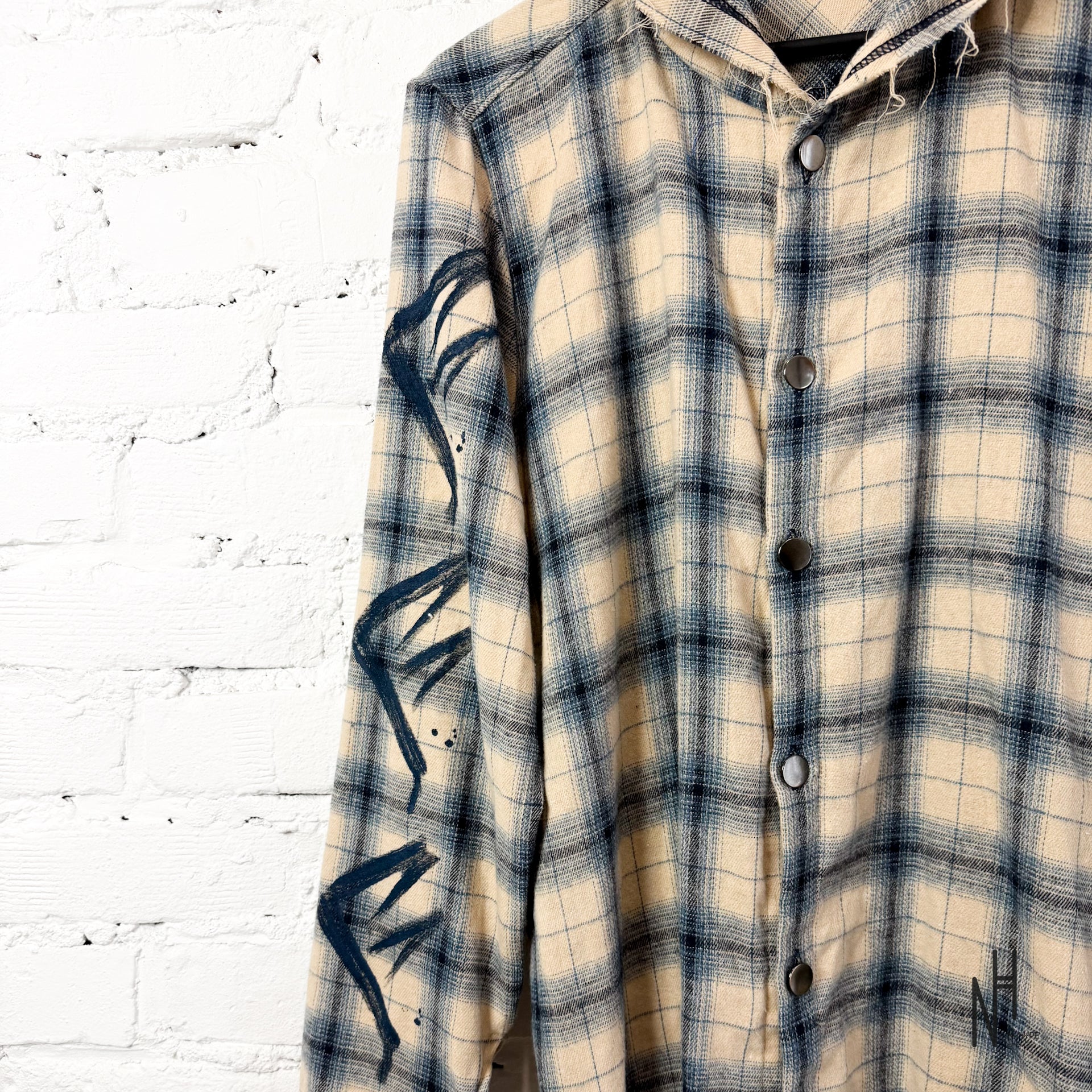FVCKTHISBRAND PAINTED FLANEL SHIRT WHITE NAVY - Image 4