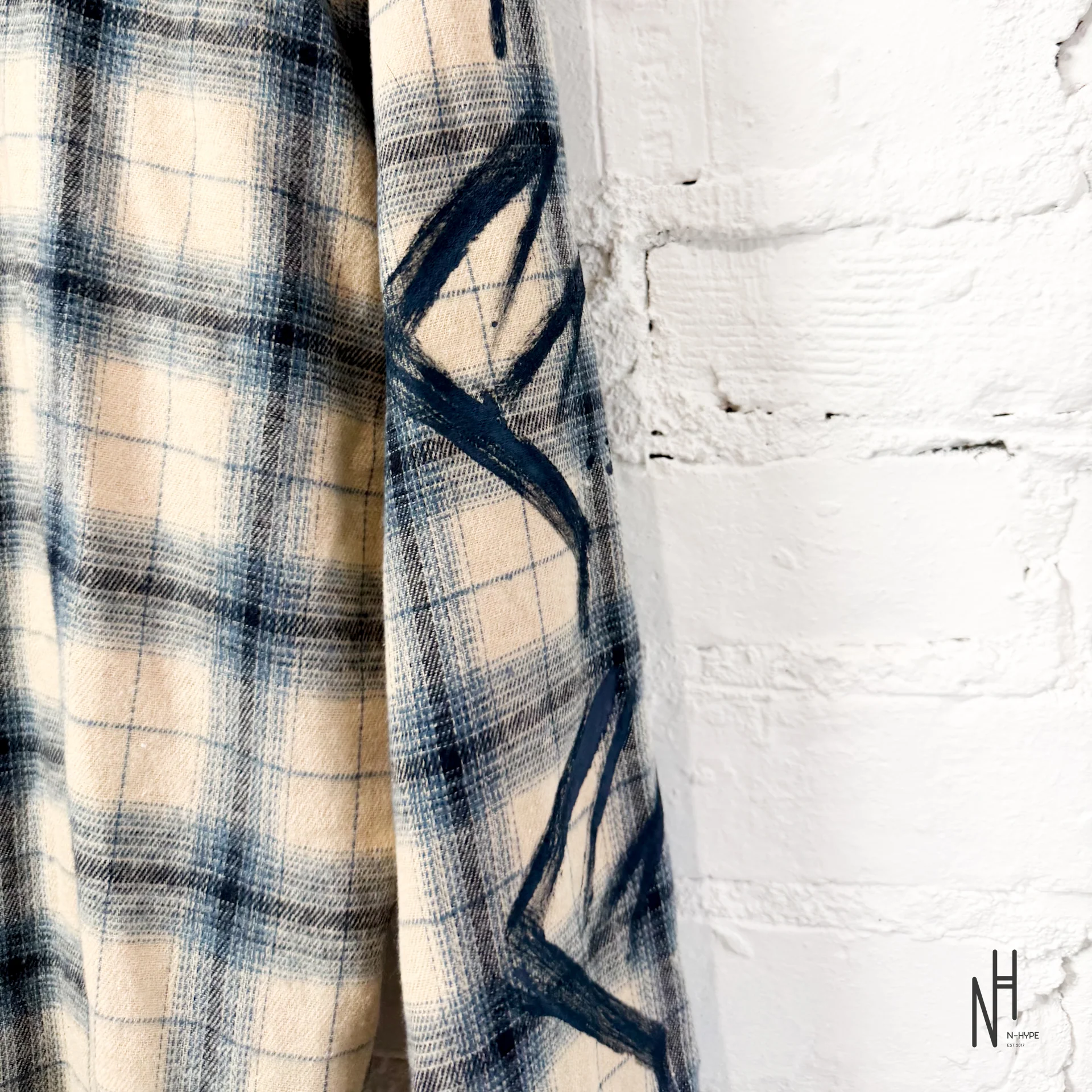 FVCKTHISBRAND PAINTED FLANEL SHIRT WHITE NAVY - Image 5