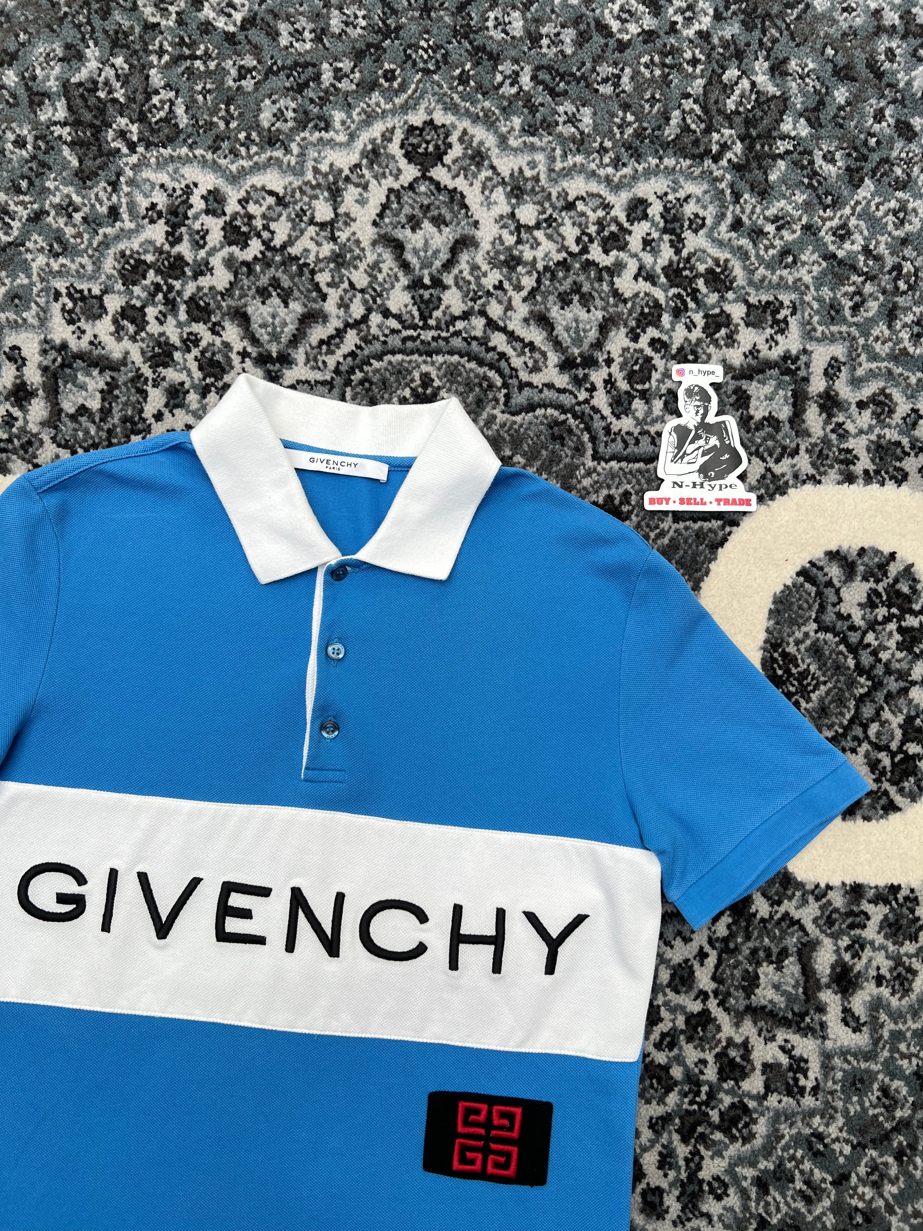 GIVENCHY Graphic Print Collar Polo Shirt Blue - Image 2