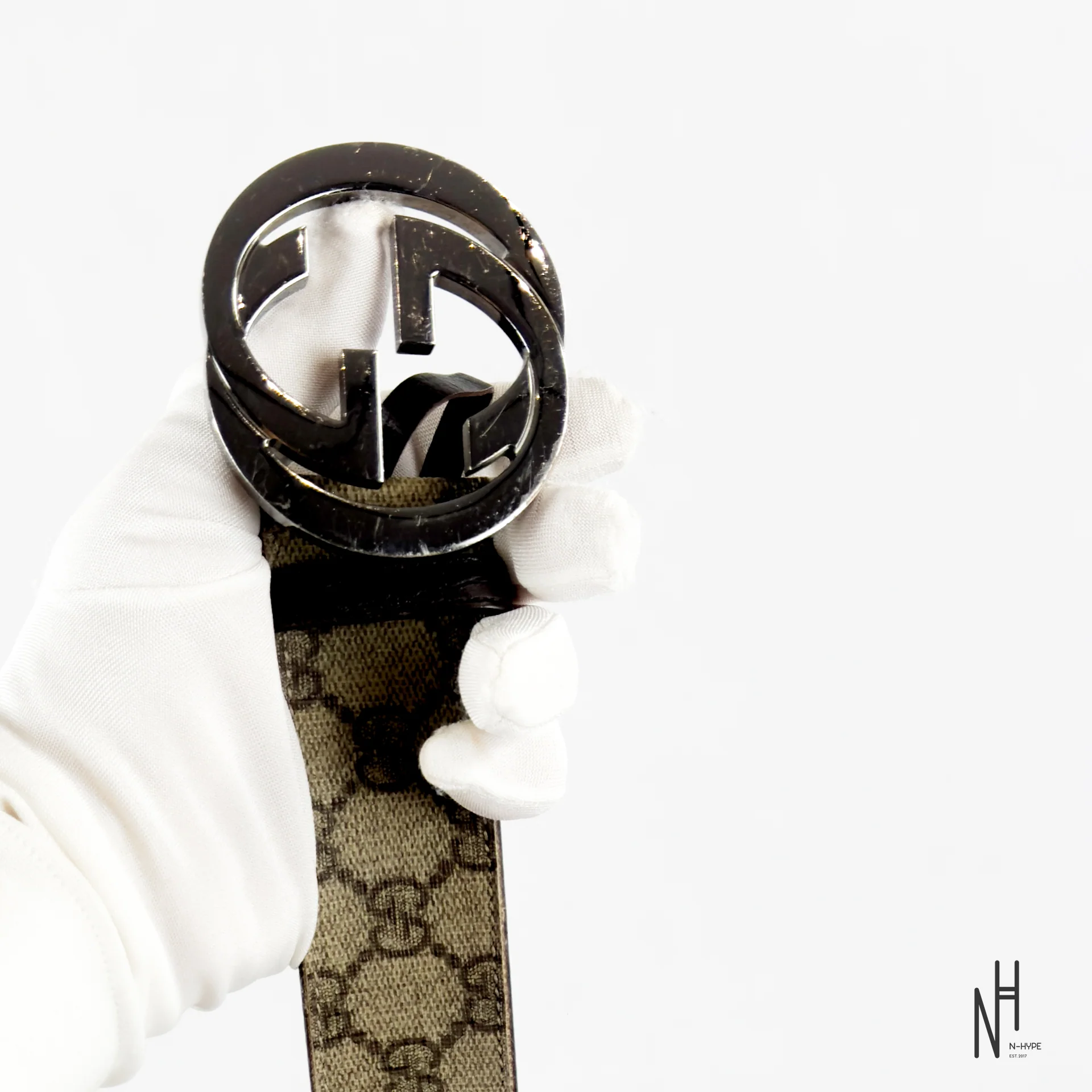 Gucci Beige Supreme Monogram Belt - Image 6