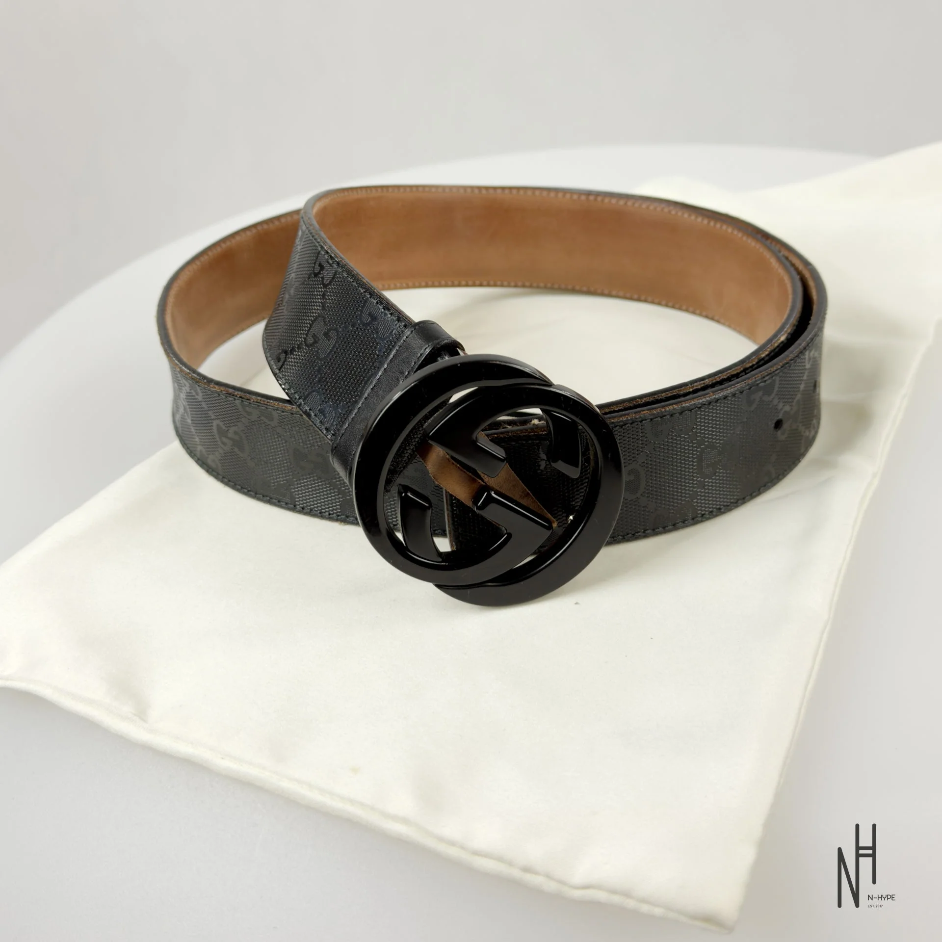 Gucci Belt GG Imprime Interlocking G Black Buckle / Black