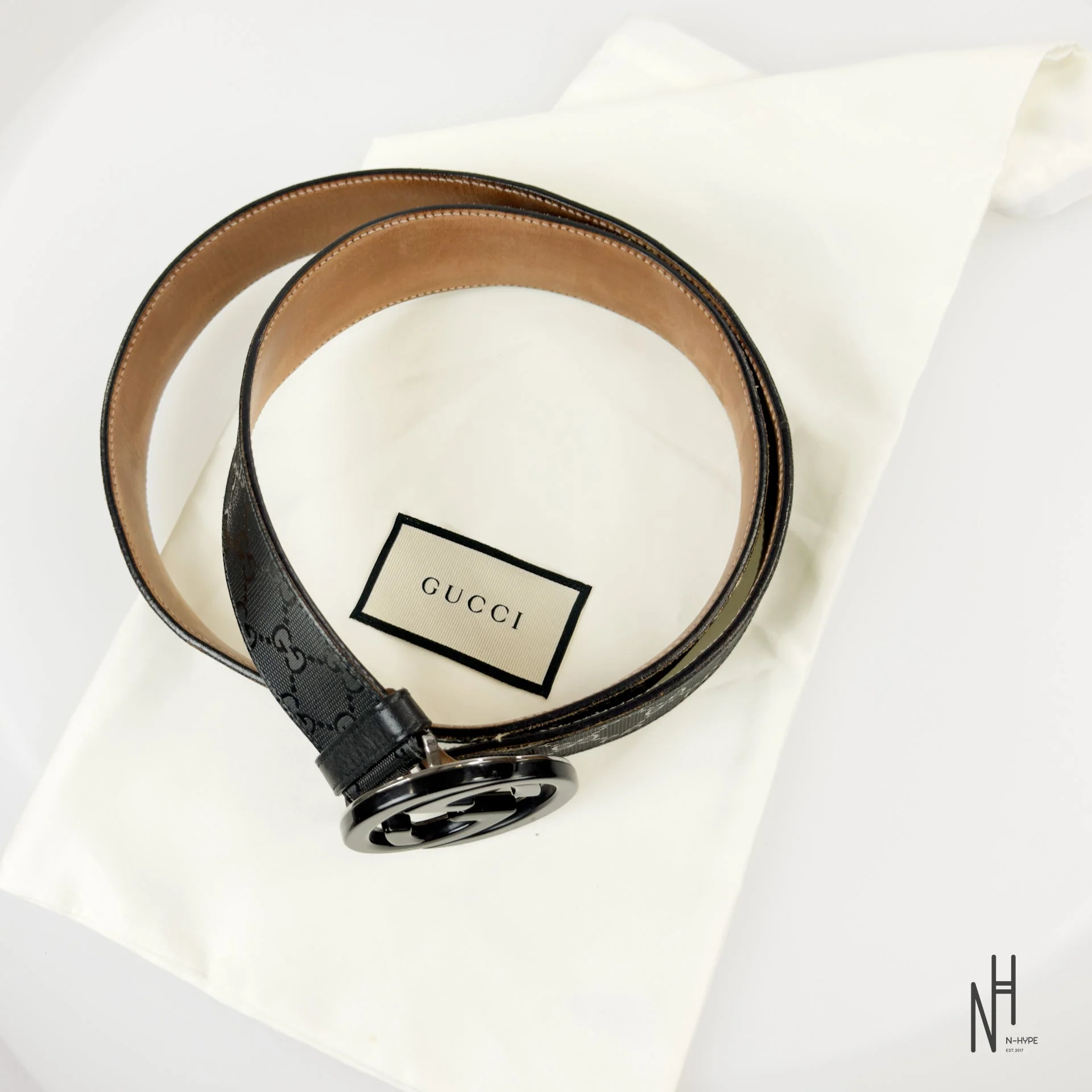 Gucci Belt GG Imprime Interlocking G Black Buckle / Black - Image 2
