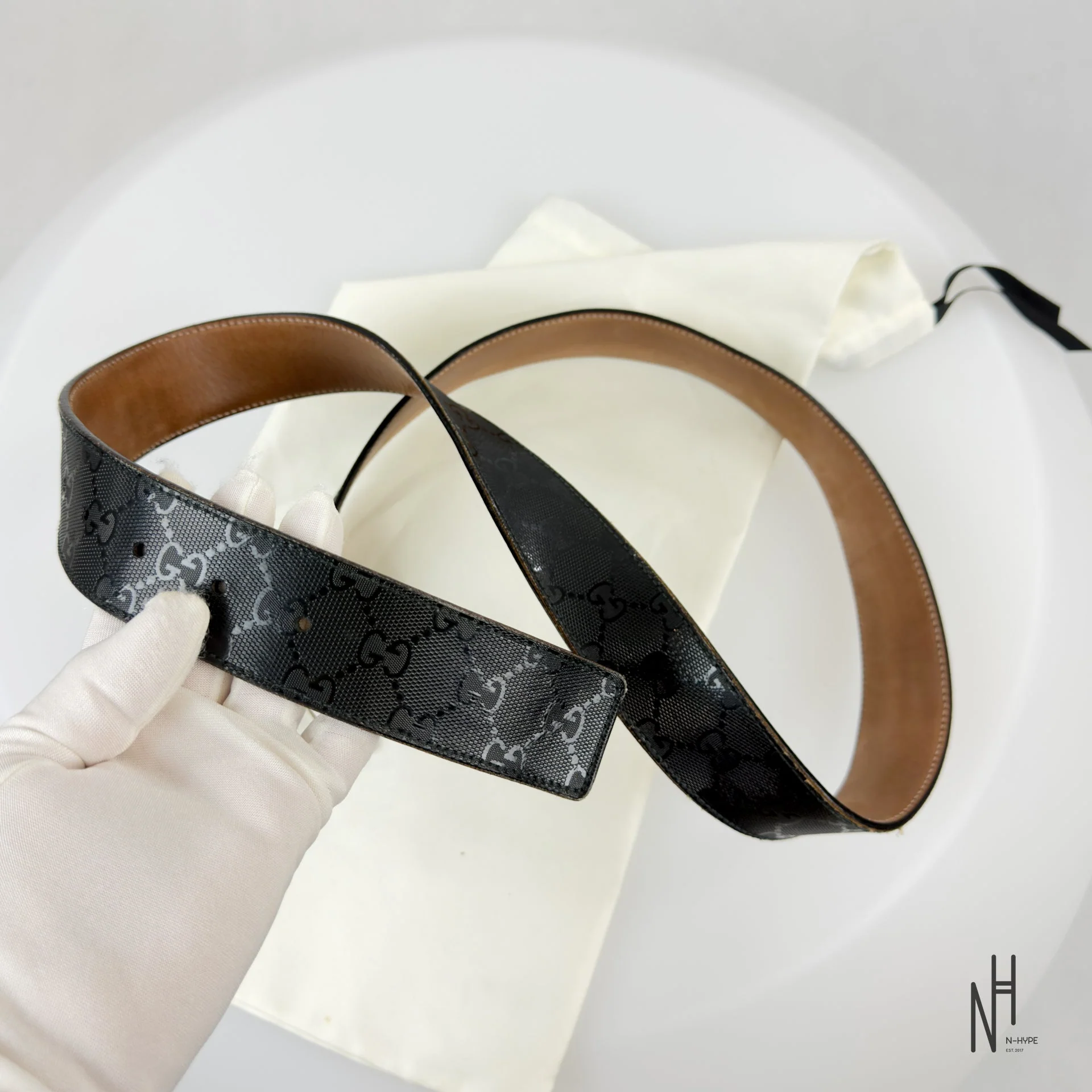 Gucci Belt GG Imprime Interlocking G Black Buckle / Black - Image 8
