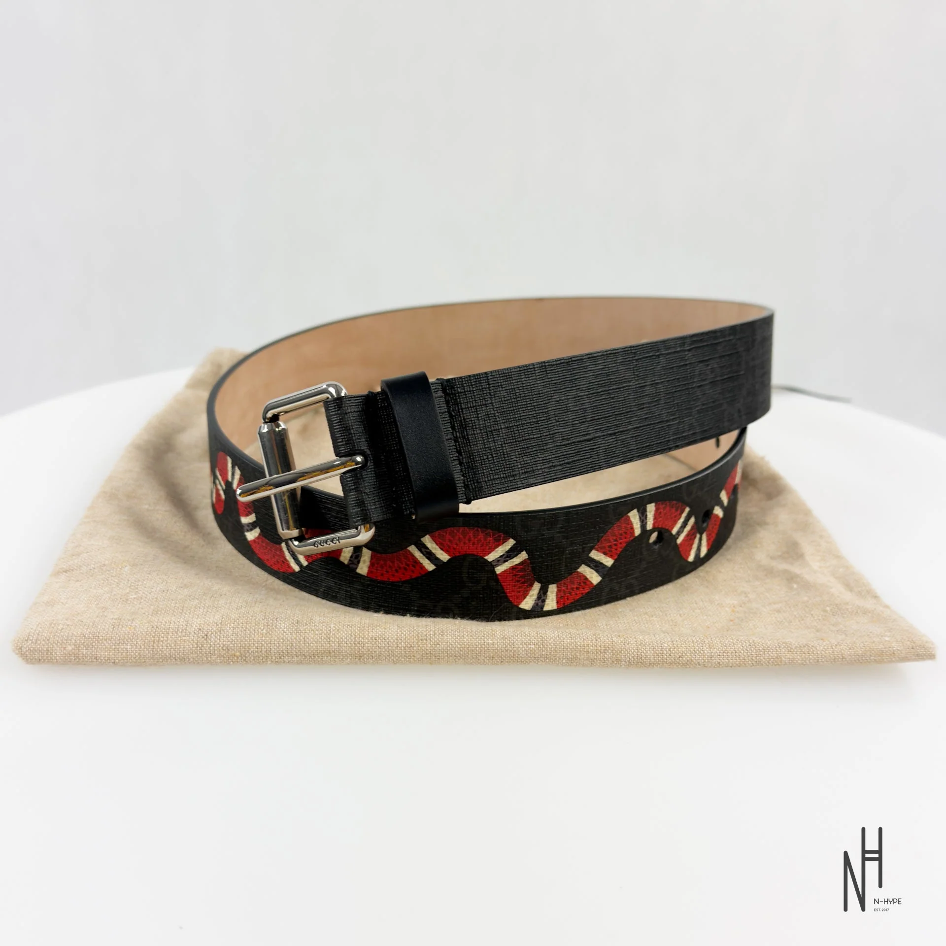 Gucci Kingsnake Monogram Belt Black / Red - Image 2